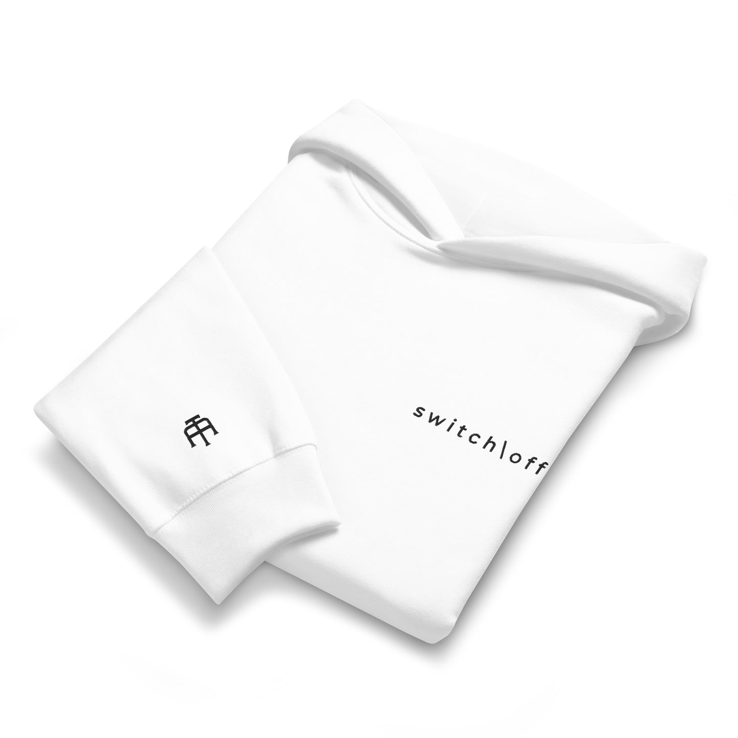 Oversized ultra soft brushed fleece heavyweight 10 oz hoodie in white with black switch\off and logo embroidery - An Athlete Trains.