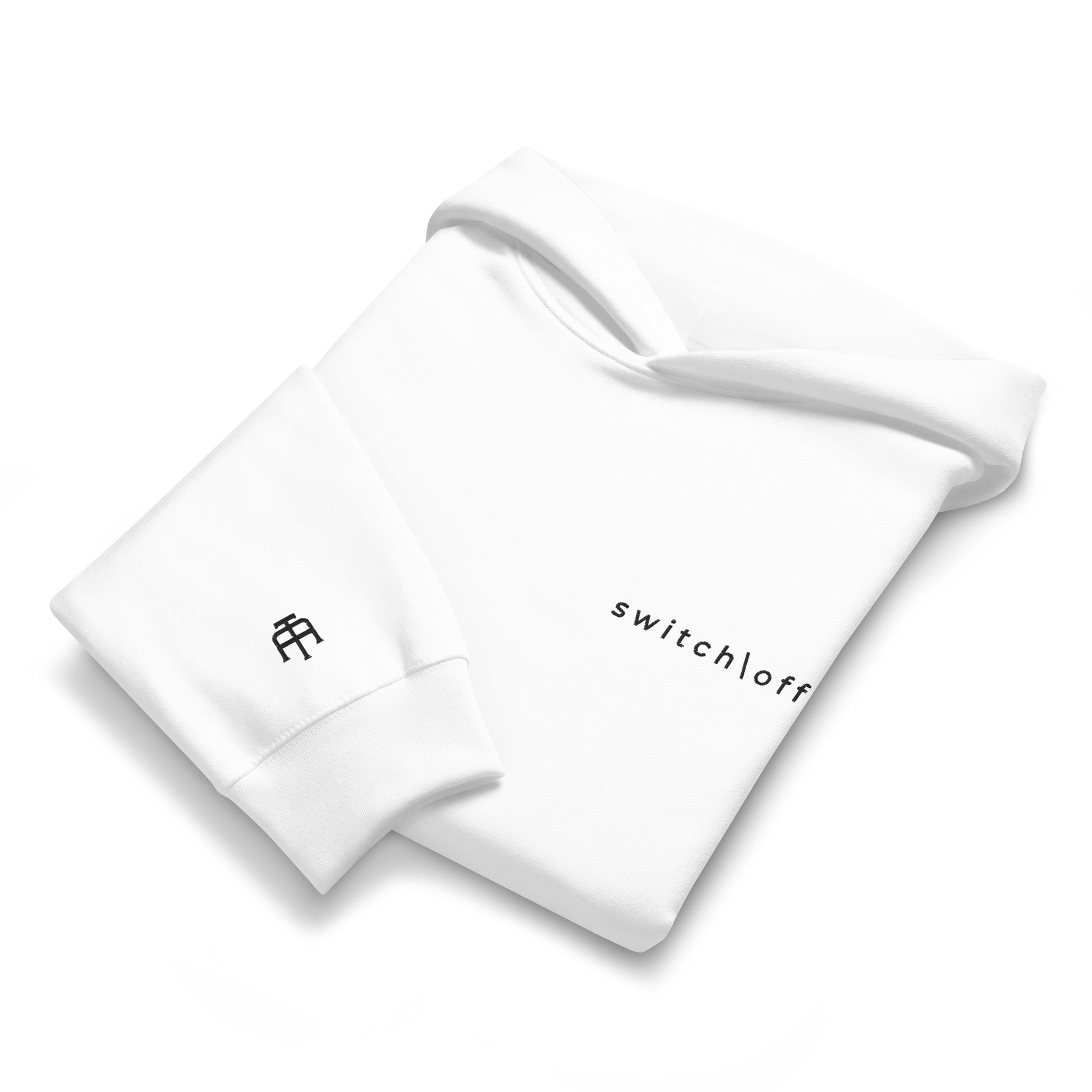 Oversized ultra soft brushed fleece heavyweight 10 oz hoodie in white with black switch\off and logo embroidery - An Athlete Trains.