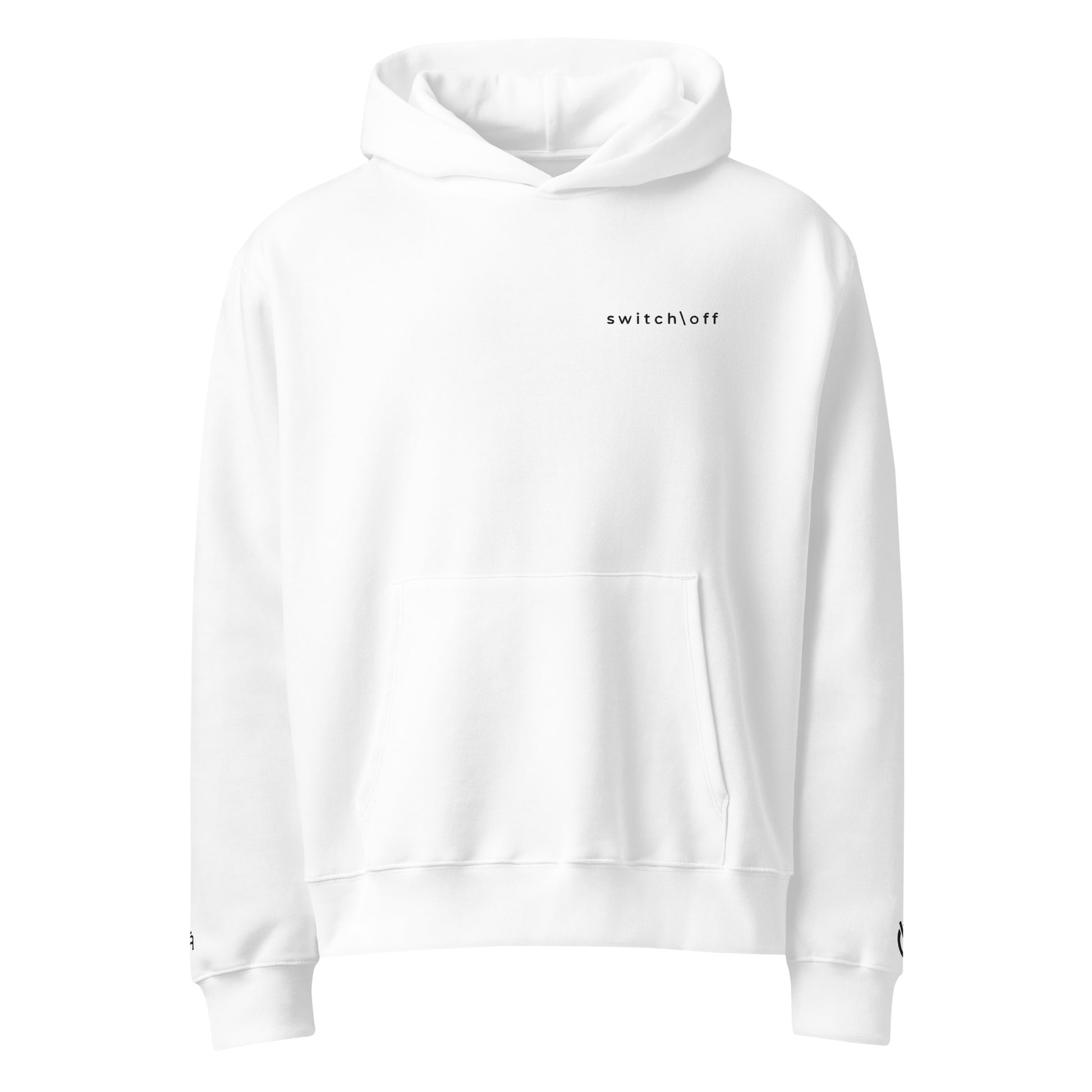 Oversized ultra soft brushed fleece heavyweight 10 oz hoodie in white with black switch\off and logo embroidery - An Athlete Trains.
