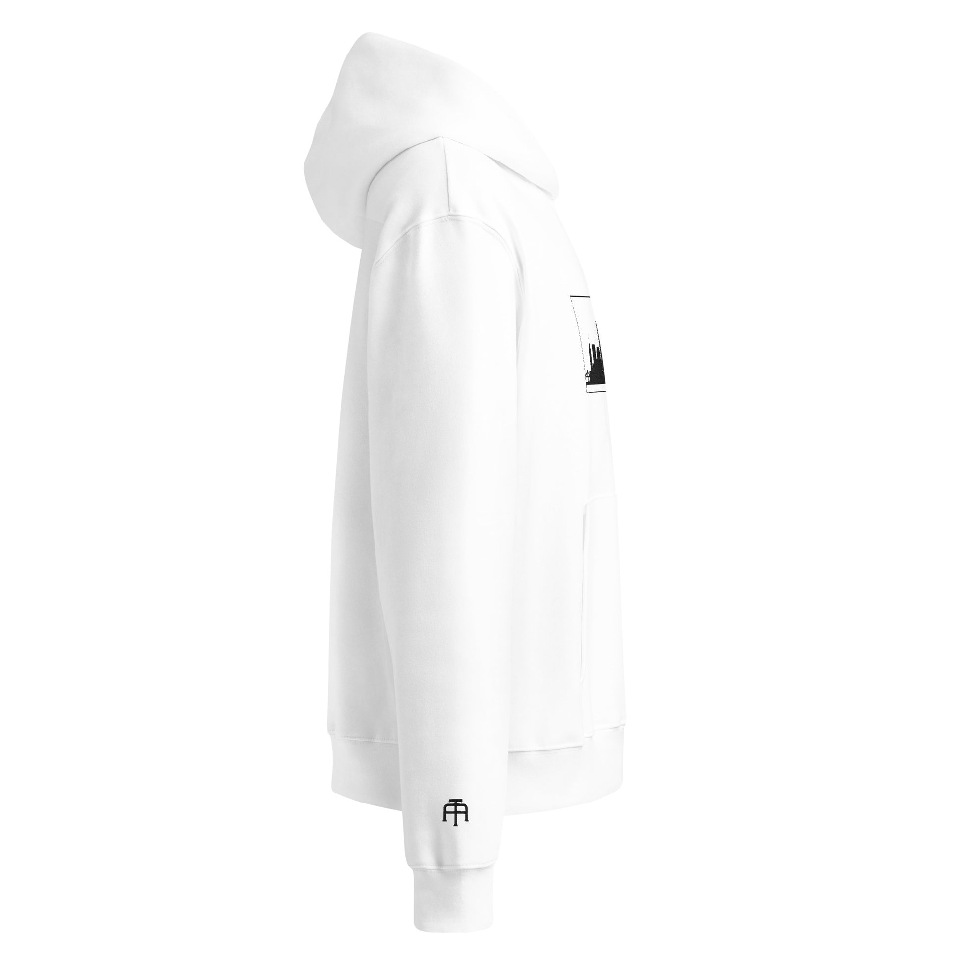 White Detroit Edition oversized heavyweight hoodie with dropped shoulders and embroidered Detroit skyline | Our City | An Athlete Trains