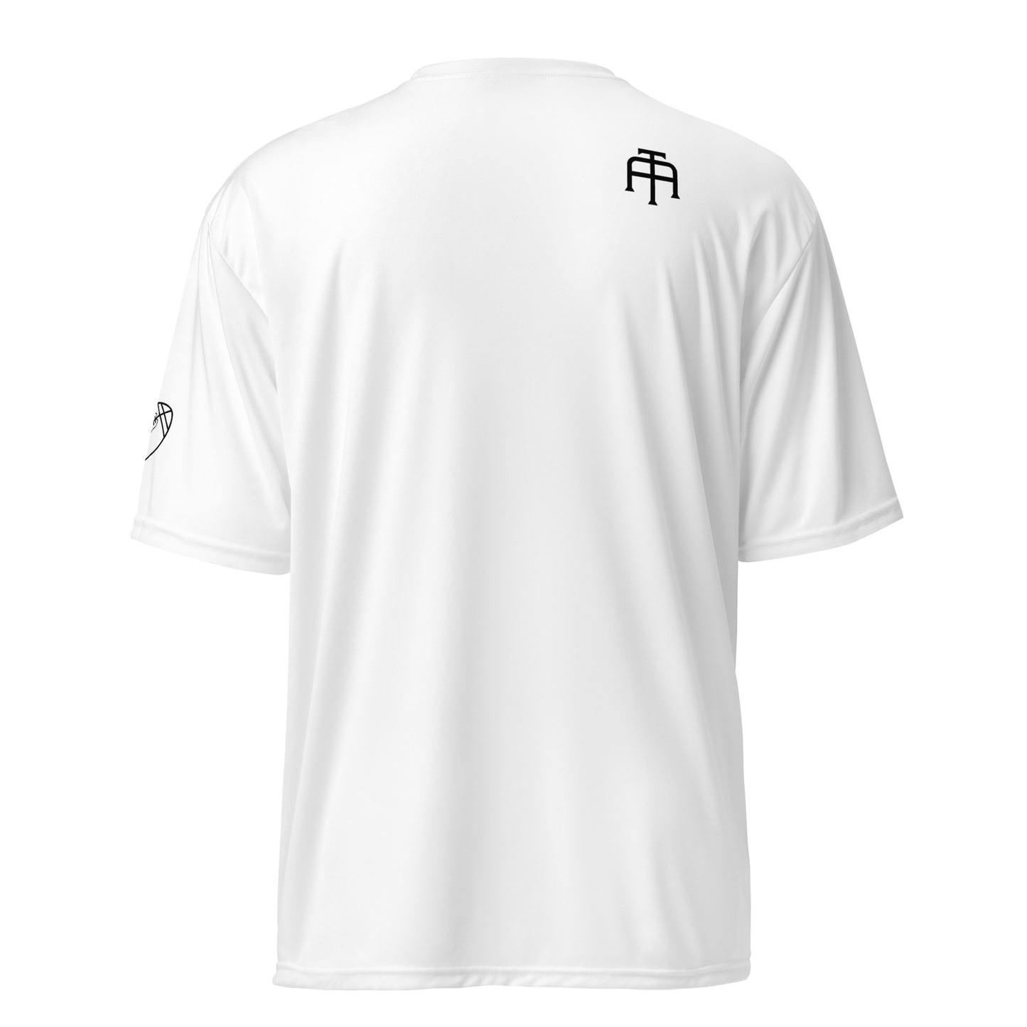 Unisex 4 oz performance crew neck in white with black SWITCH/ON and logo - snag-resistant and moisture-wicking training shirt - football edition 