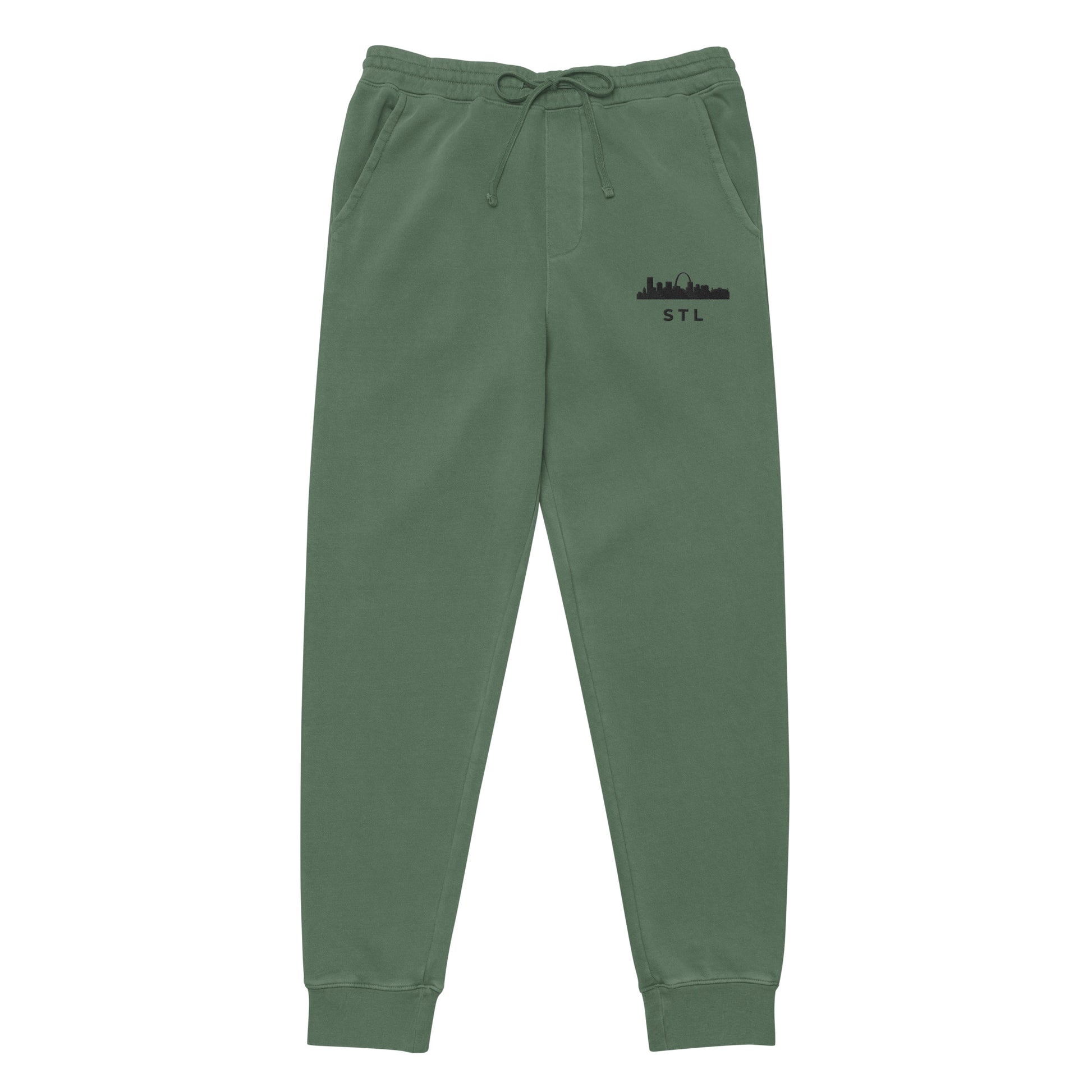 St. Louis Edition pigment-dyed sweatpants in alpine green with a relaxed fit and embroidered St. Louis skyline detail | An Athlete Trains