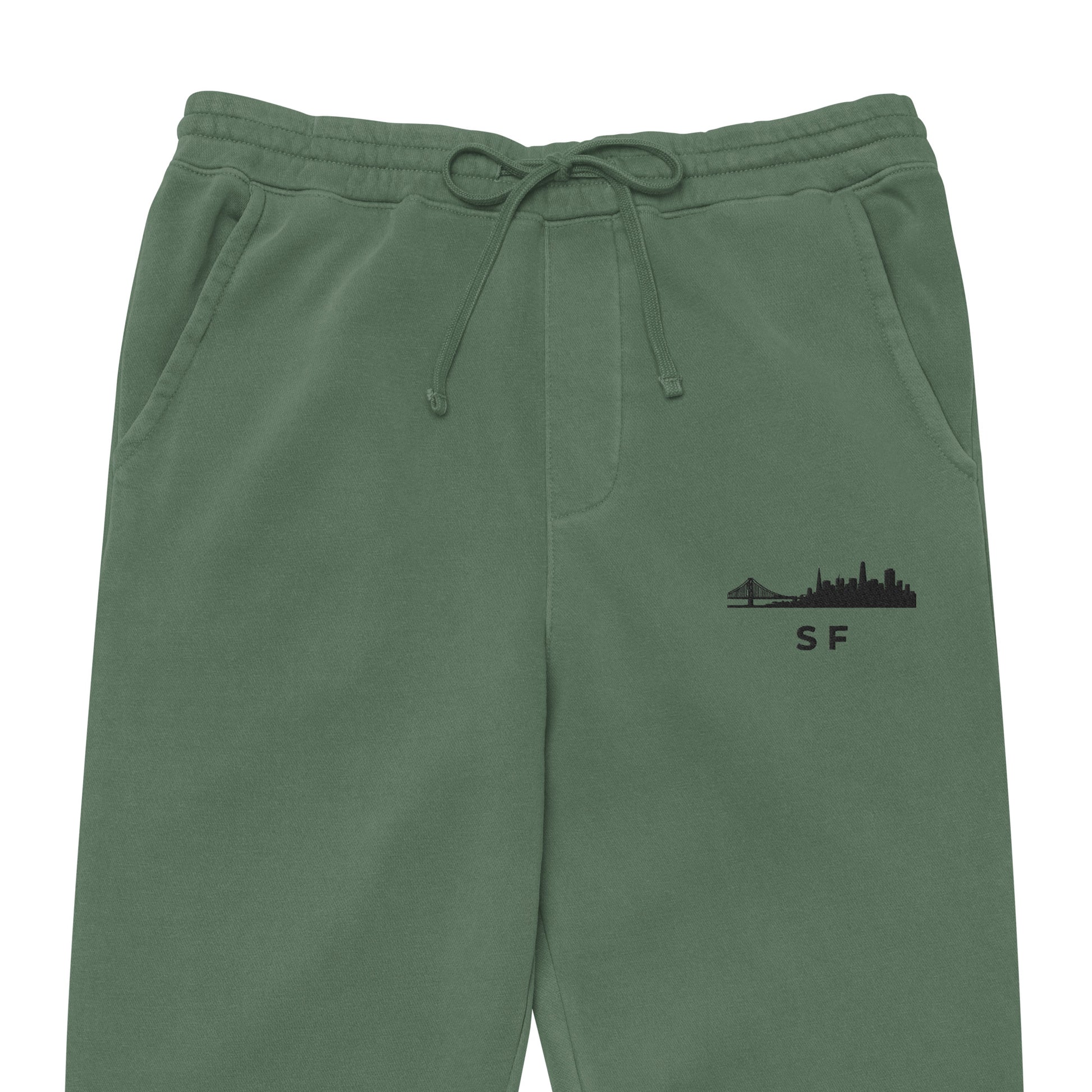 San Francisco Our City pigment-dyed sweatpants in alpine green with a relaxed fit and embroidered SF detail—NorCal athletic lifestyle wear