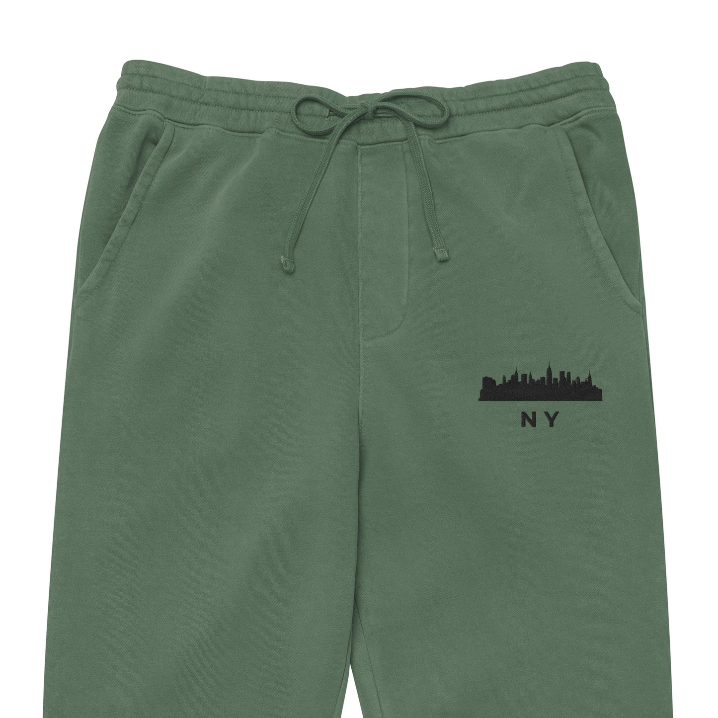New York Our City pigment-dyed sweatpants in alpine Green with a relaxed fit and embroidered New York detail—NYC athletic lifestyle wear