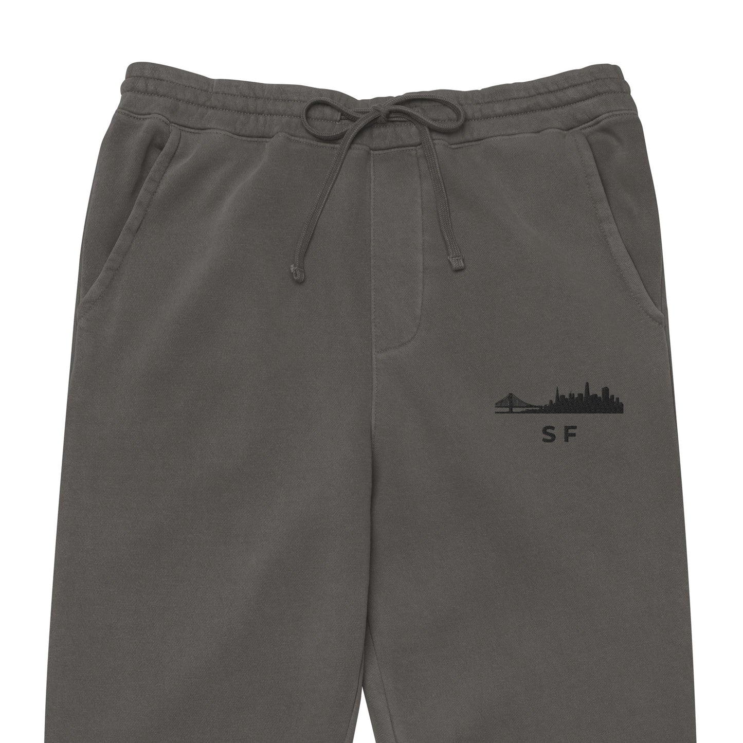 San Francisco Our City pigment-dyed sweatpants in gray with a relaxed fit and embroidered SF detail—NorCal athletic lifestyle wear