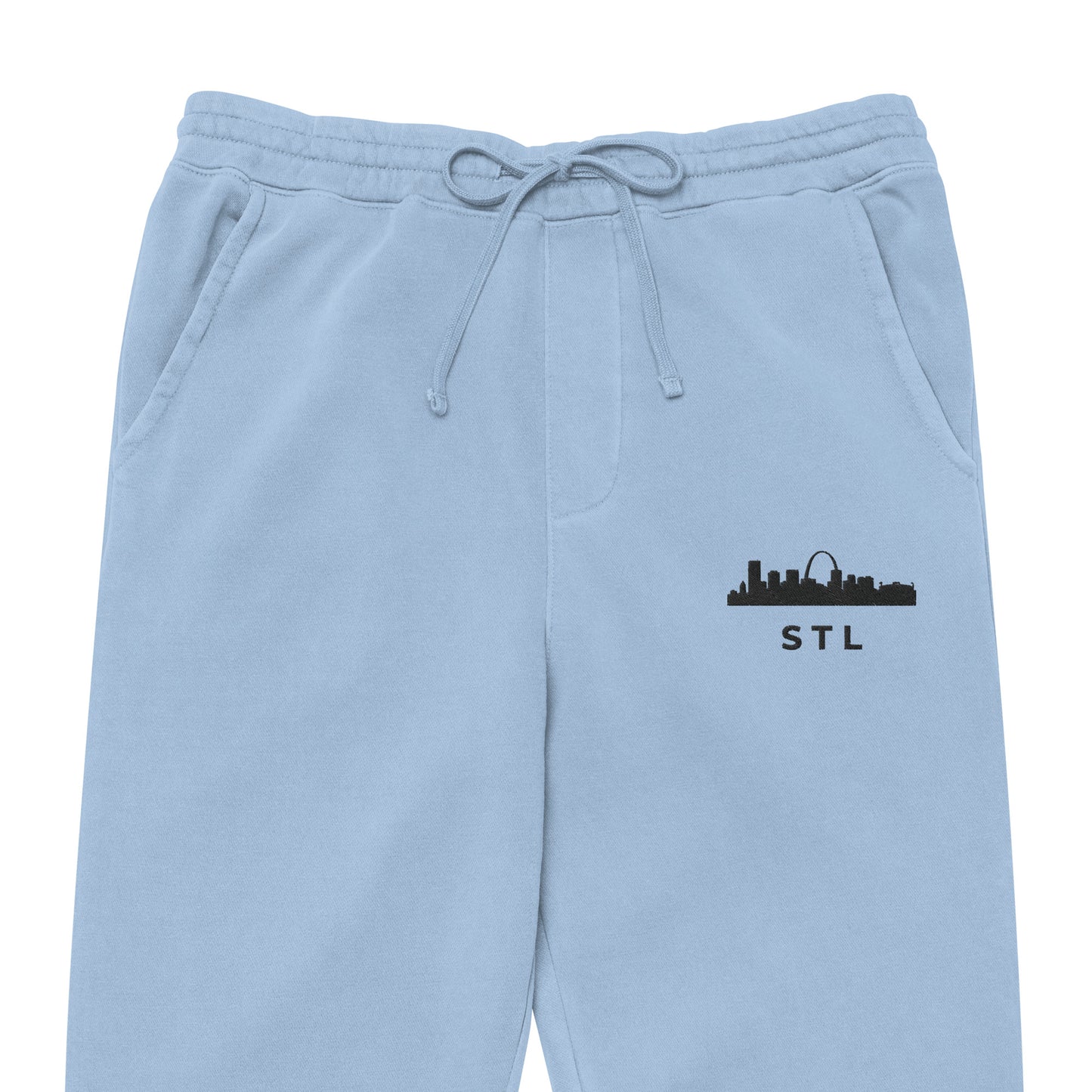 St. Louis Edition pigment-dyed sweatpants in light blue with a relaxed fit and embroidered St. Louis skyline detail | An Athlete Trains