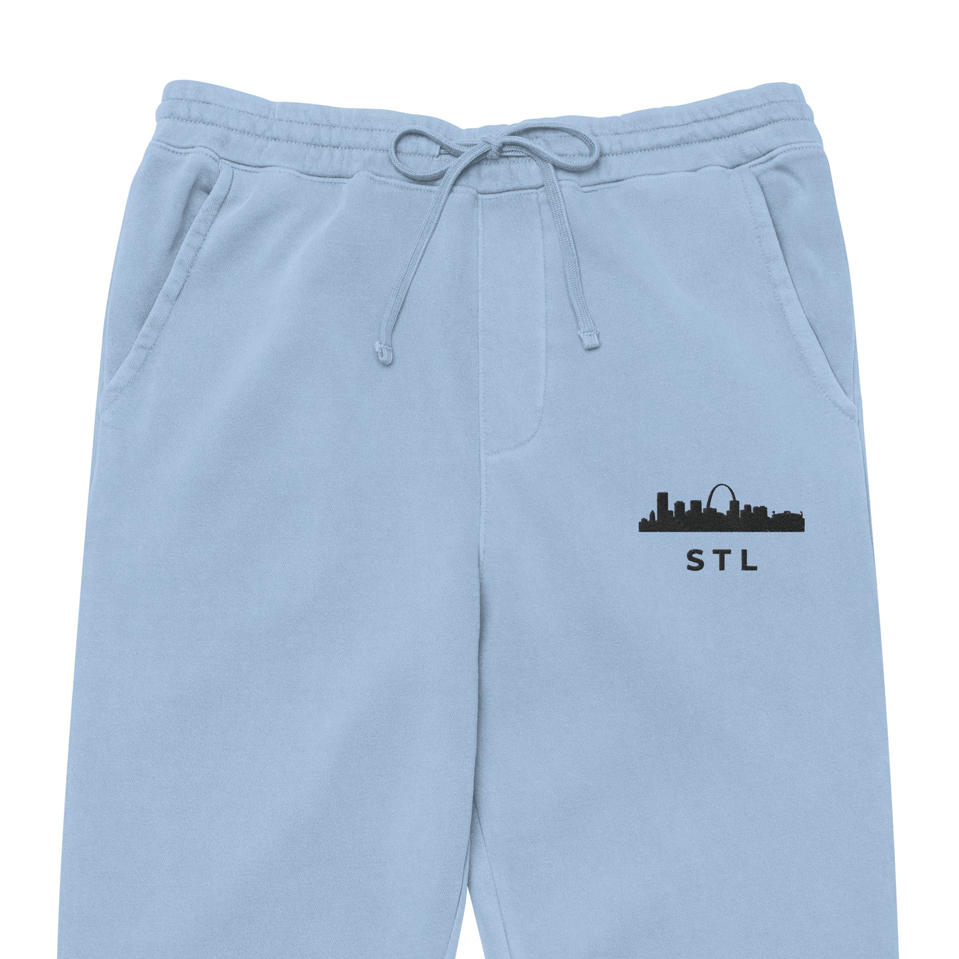 St. Louis Edition pigment-dyed sweatpants in light blue with a relaxed fit and embroidered St. Louis skyline detail | An Athlete Trains