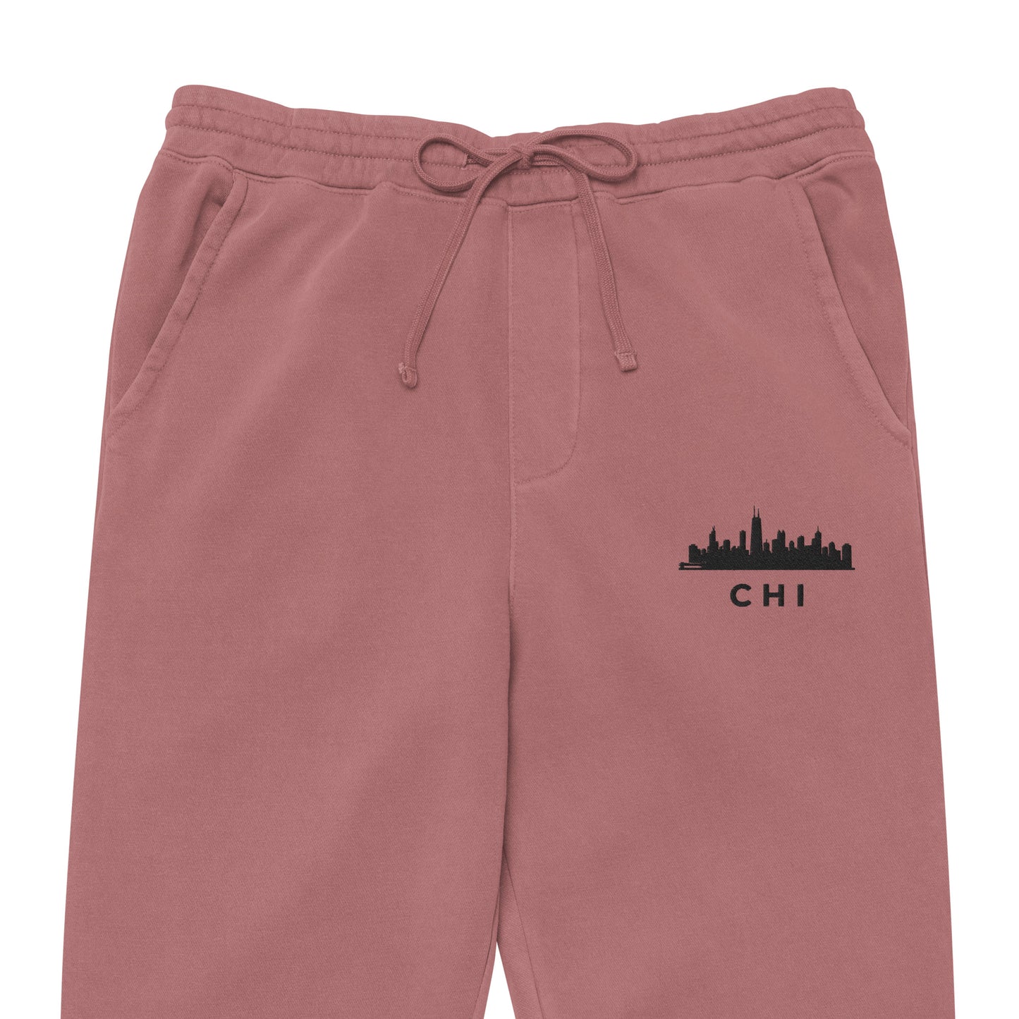 Chicago Edition pigment-dyed sweatpants in maroon with a relaxed fit and embroidered Chicago detail—off-duty athletic wear by An Athlete Trains