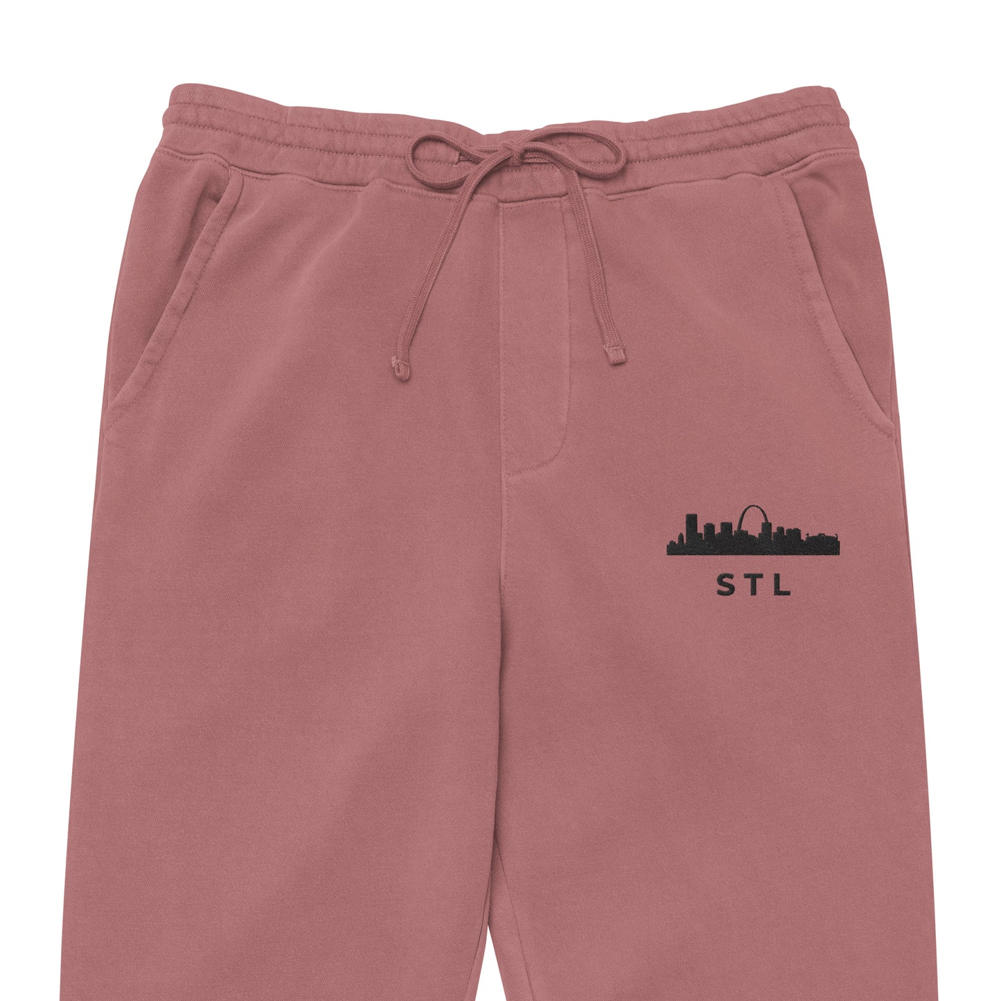 St. Louis Edition pigment-dyed sweatpants in maroon with a relaxed fit and embroidered St. Louis skyline detail | An Athlete Trains