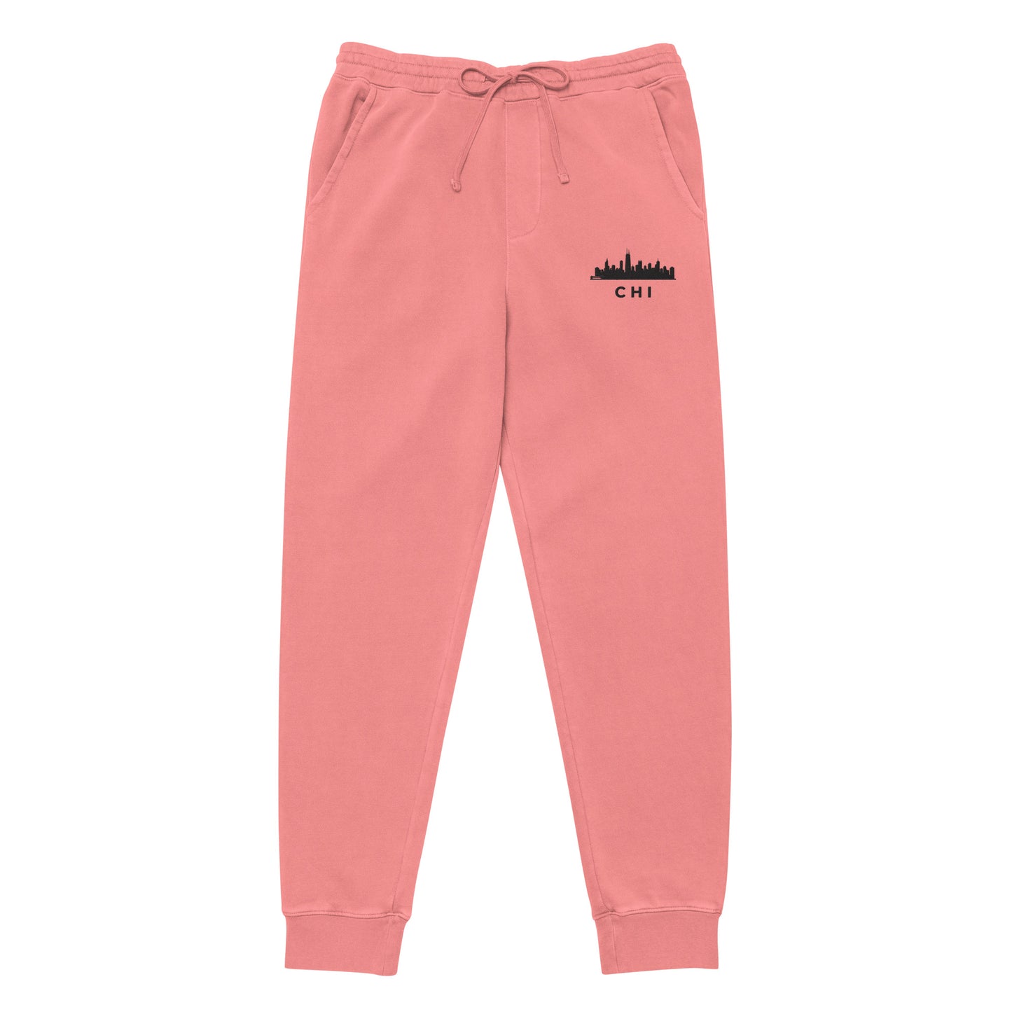 Chicago Edition pigment-dyed sweatpants in pink with a relaxed fit and embroidered Chicago detail—off-duty athletic wear by An Athlete Trains