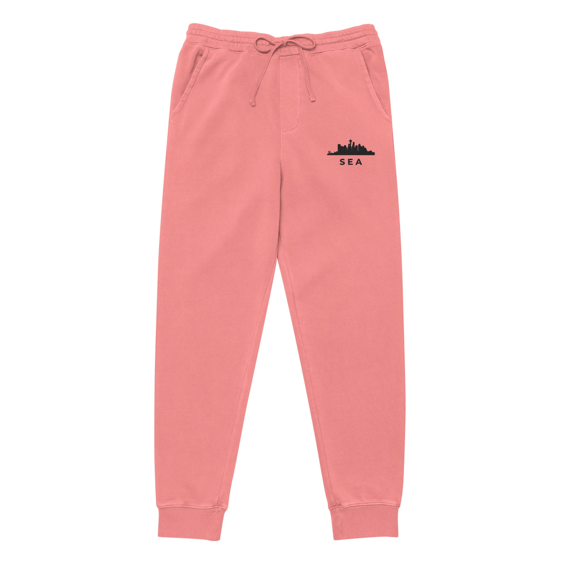 Seattle Our City pigment-dyed sweatpants in pink with a relaxed fit and embroidered Seattle detail—PNW athletic lifestyle wear