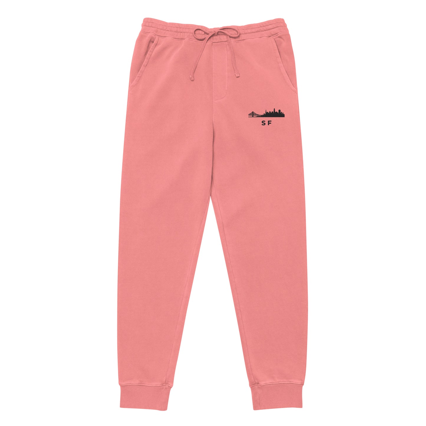 San Francisco Our City pigment-dyed sweatpants in pink with a relaxed fit and embroidered SF detail—NorCal athletic lifestyle wear