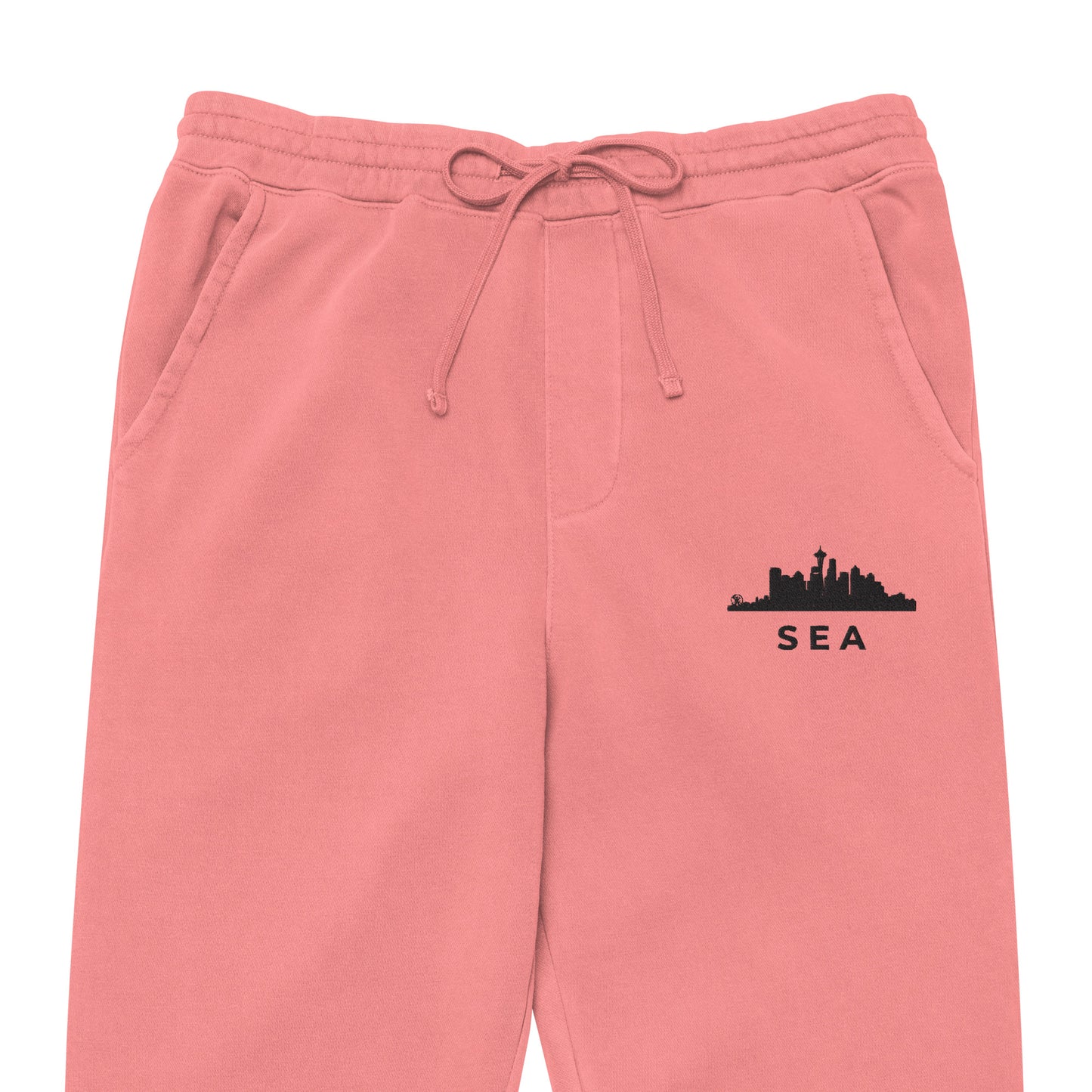 Seattle Our City pigment-dyed sweatpants in pink with a relaxed fit and embroidered Seattle detail—PNW athletic lifestyle wear
