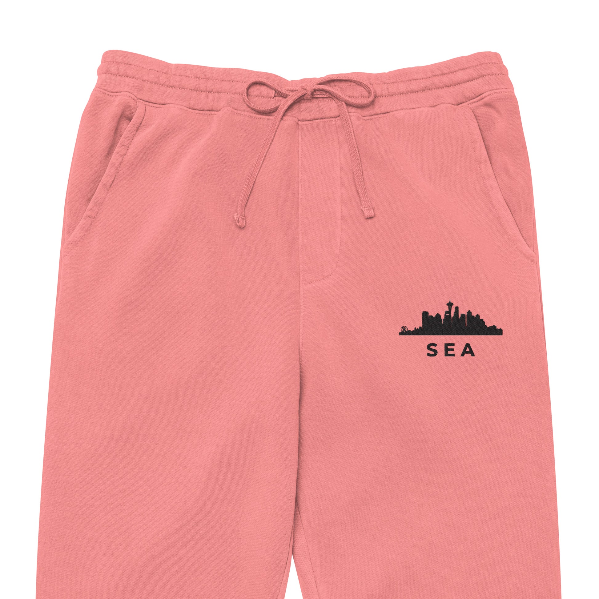 Seattle Our City pigment-dyed sweatpants in pink with a relaxed fit and embroidered Seattle detail—PNW athletic lifestyle wear