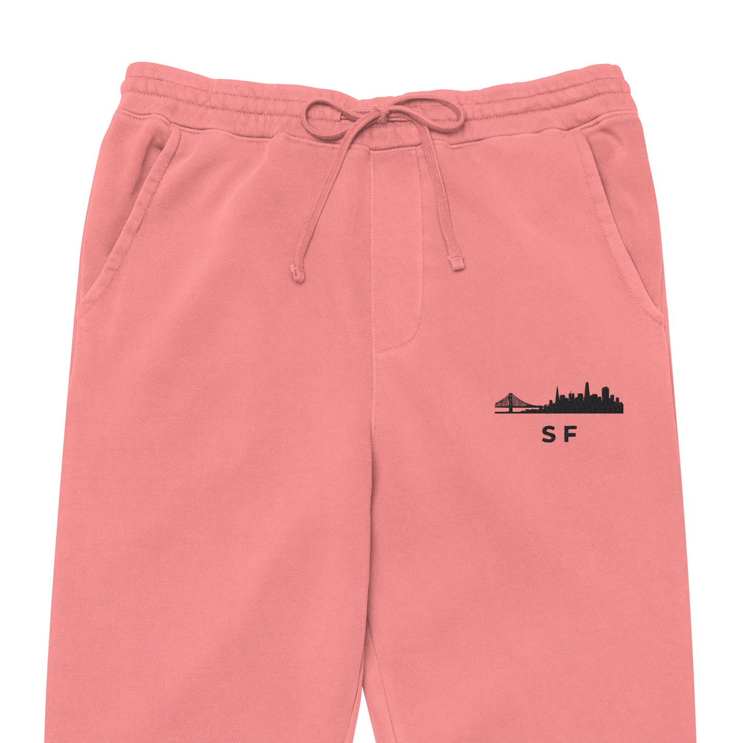 San Francisco Our City pigment-dyed sweatpants in pink with a relaxed fit and embroidered SF detail—NorCal athletic lifestyle wear