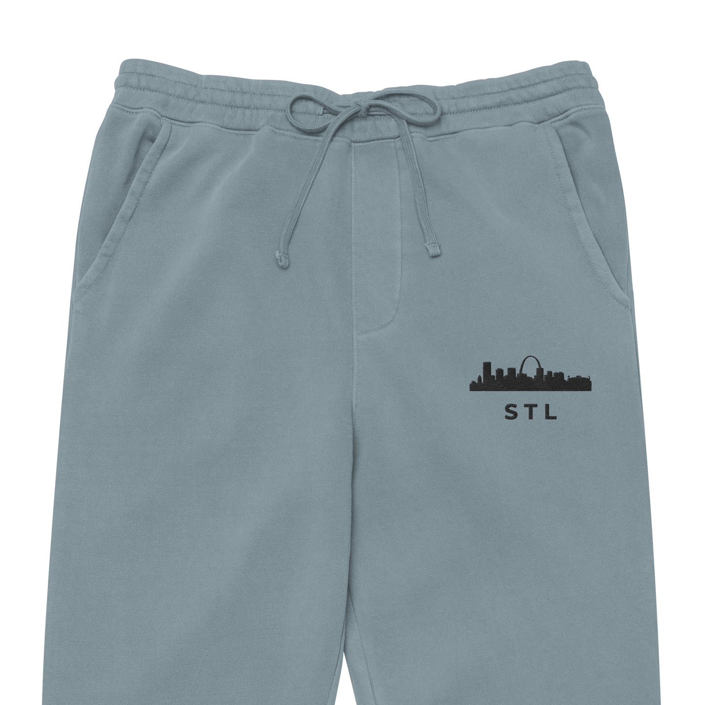 St. Louis Edition pigment-dyed sweatpants in slate blue with a relaxed fit and embroidered St. Louis skyline detail | An Athlete Trains