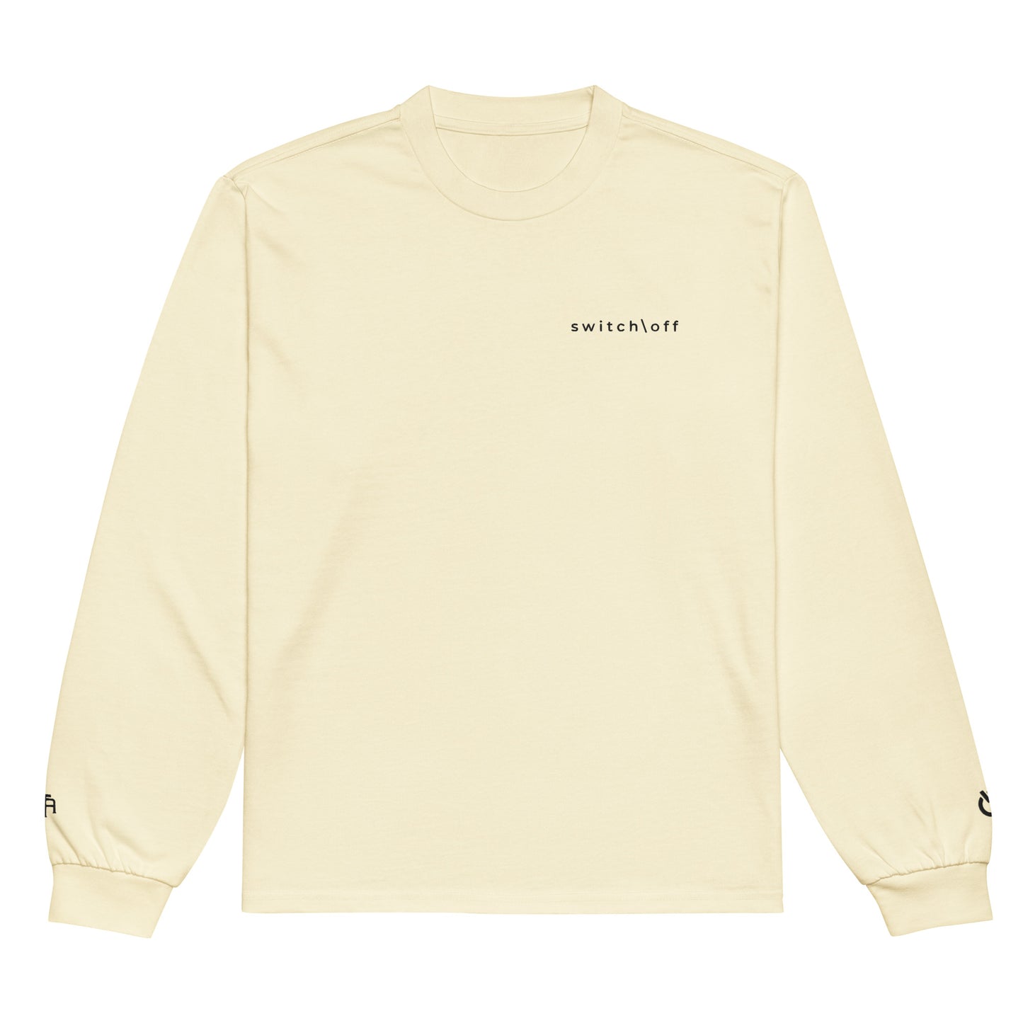 Premium heavyweight long sleeve cotton shirt in butter with black switch\off and logo embroidery - An Athlete Trains.