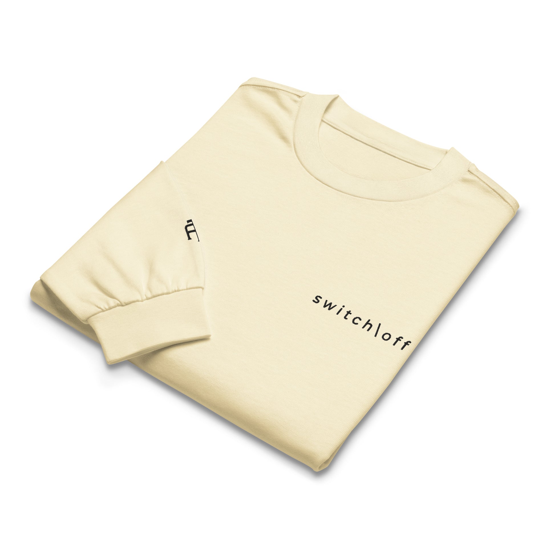 Premium heavyweight long sleeve cotton shirt in butter with black switch\off and logo embroidery - An Athlete Trains.