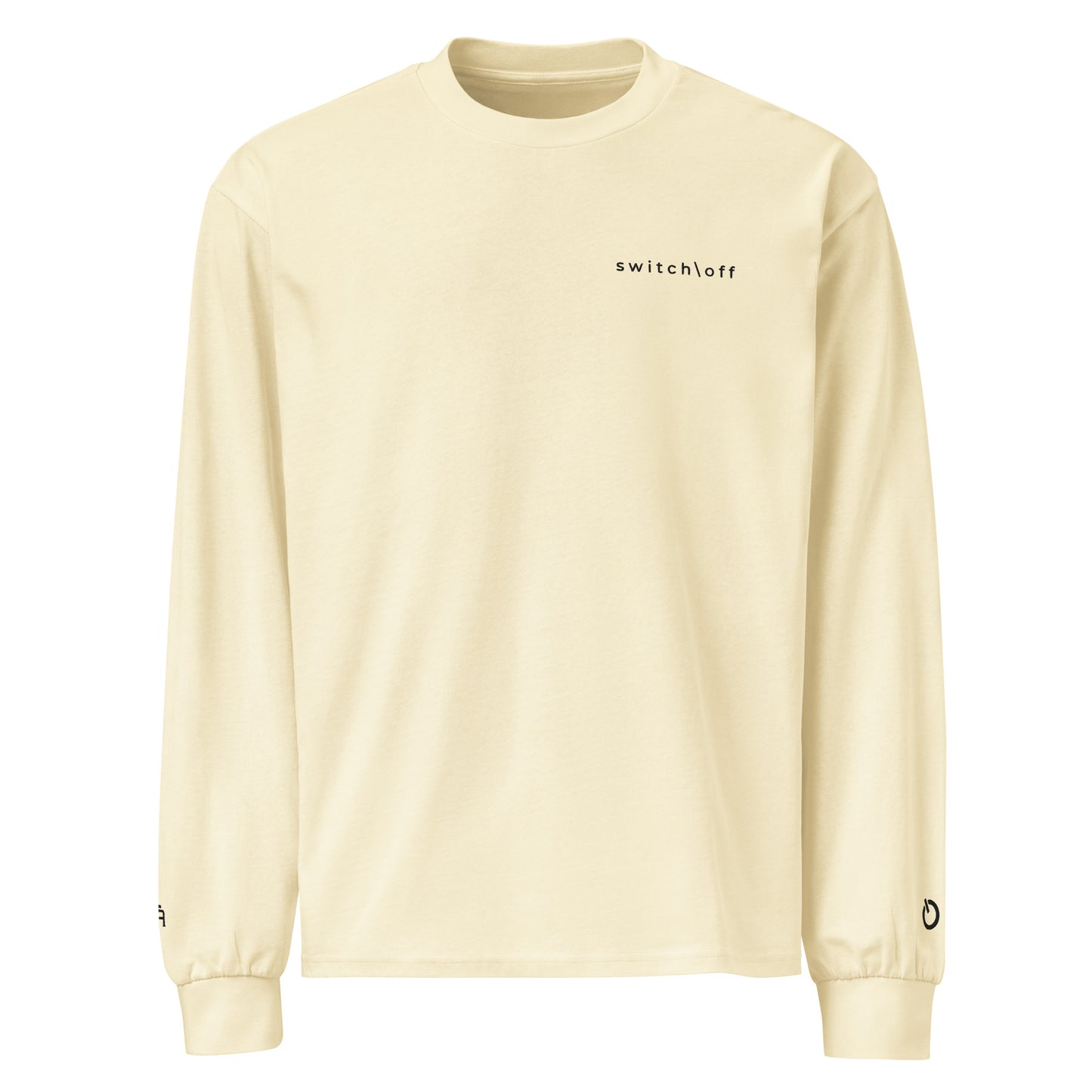 Premium heavyweight long sleeve cotton shirt in butter with black switch\off and logo embroidery - An Athlete Trains.