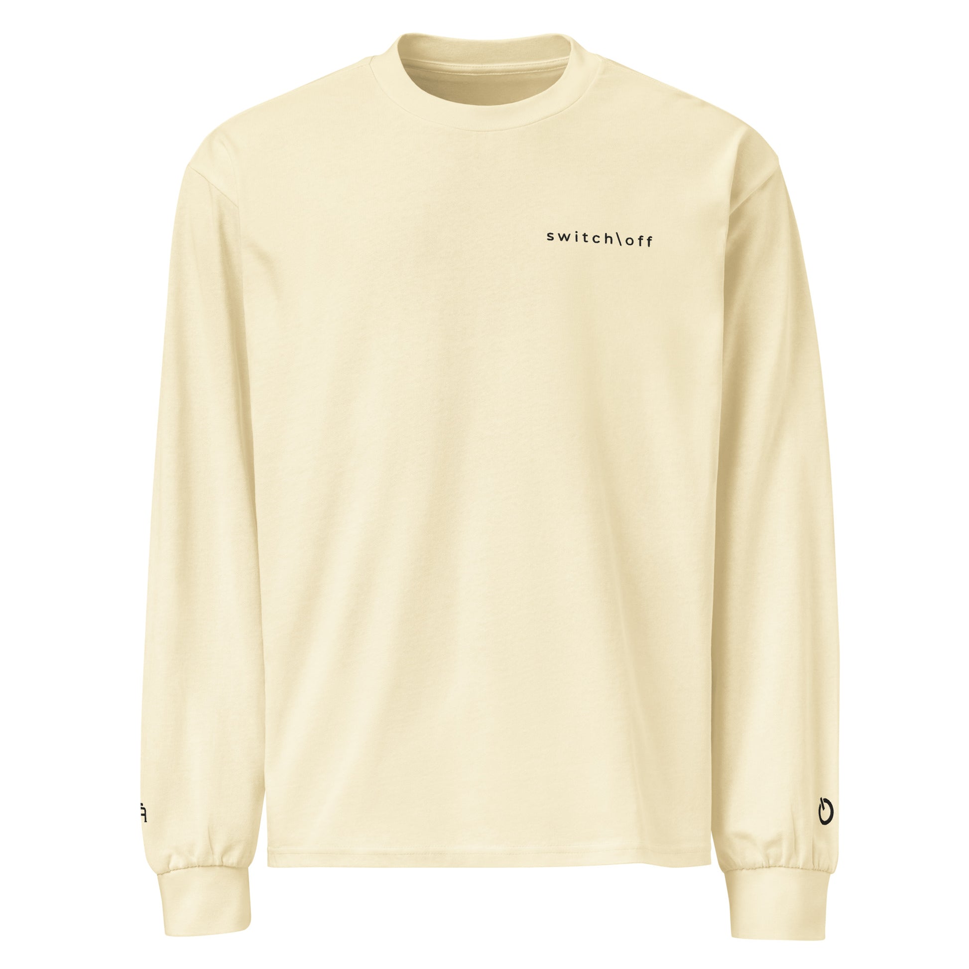 Premium heavyweight long sleeve cotton shirt in butter with black switch\off and logo embroidery - An Athlete Trains.