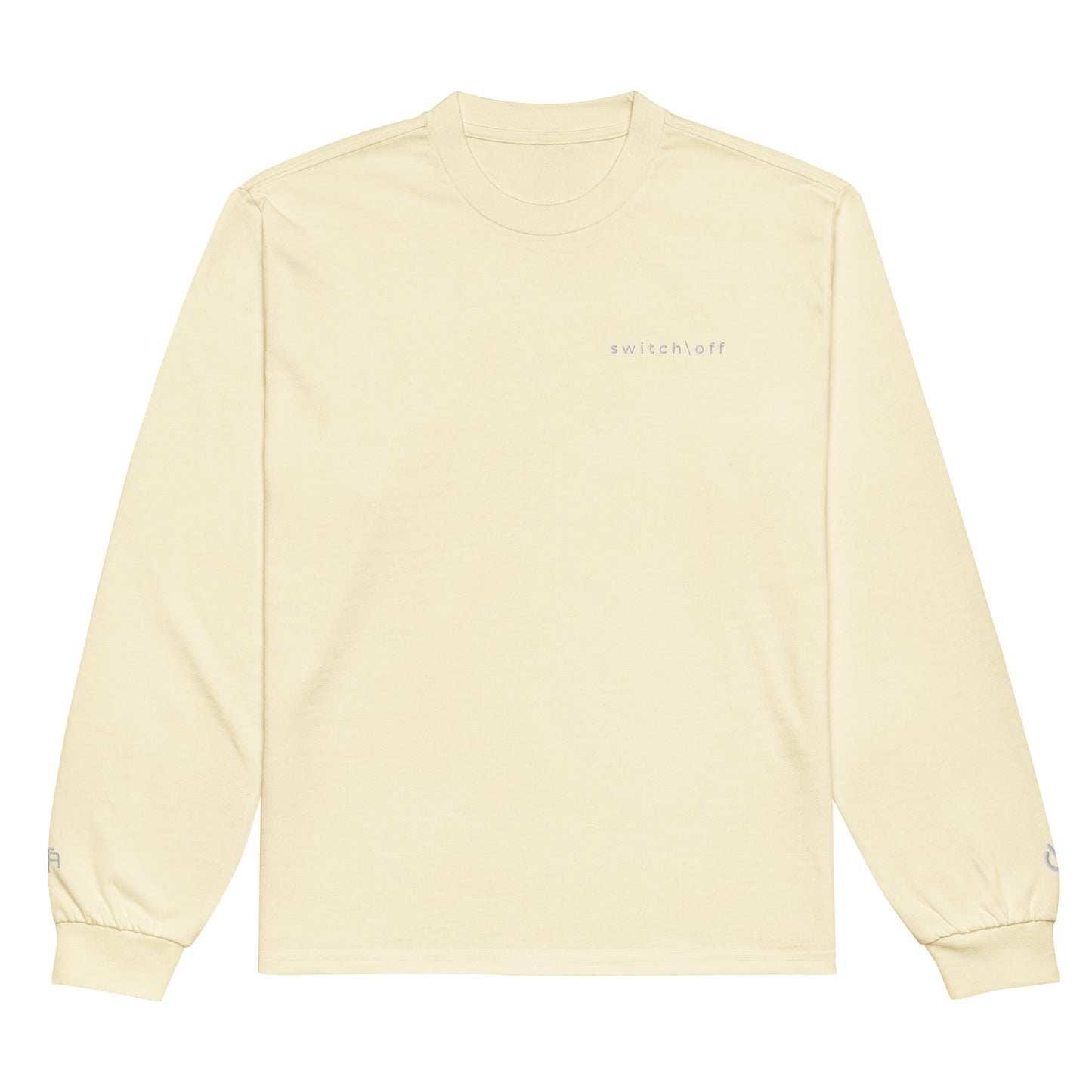 Premium heavyweight long sleeve cotton shirt in butter with white switch\off and logo embroidery - An Athlete Trains.