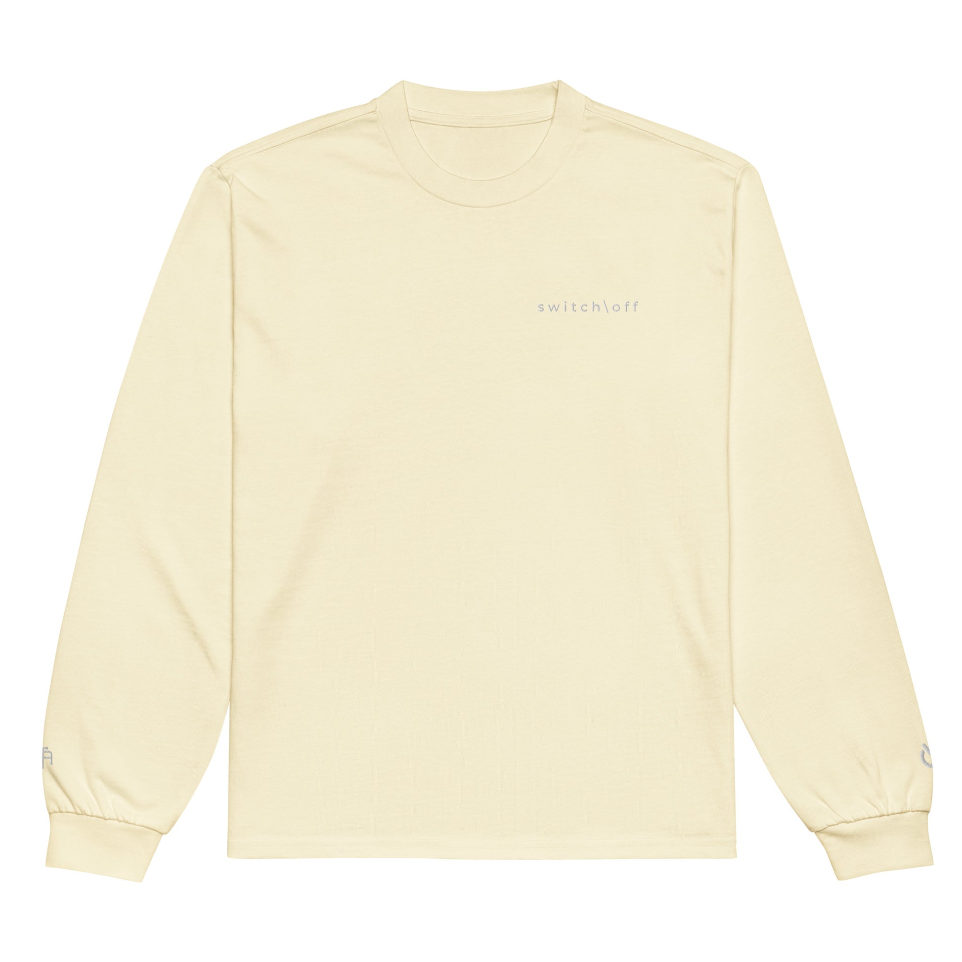 Premium heavyweight long sleeve cotton shirt in butter with white switch\off and logo embroidery - An Athlete Trains.