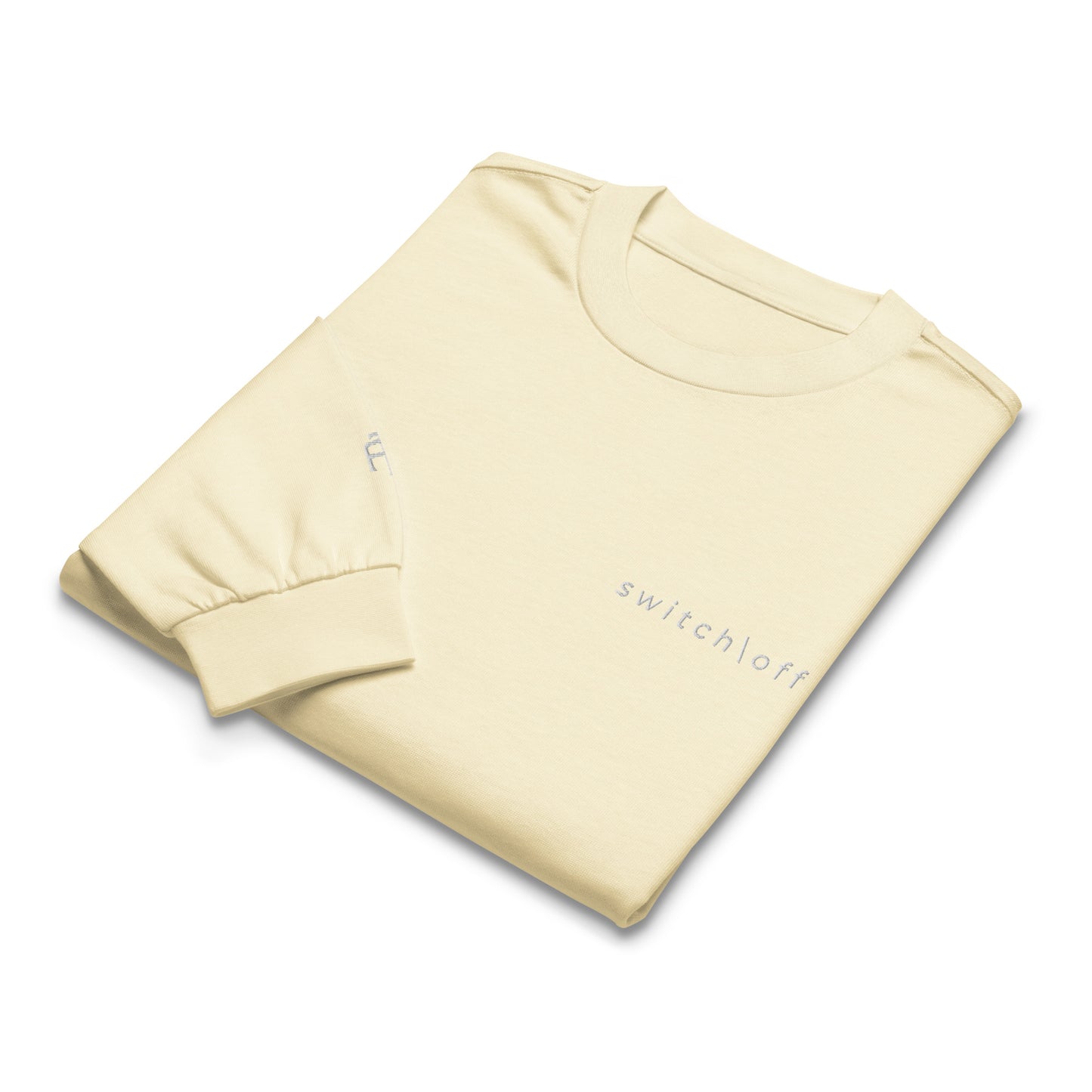 Premium heavyweight long sleeve cotton shirt in butter with white switch\off and logo embroidery - An Athlete Trains.