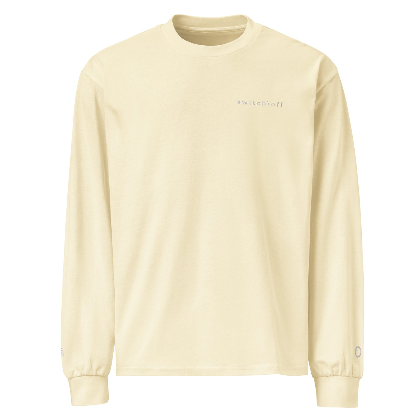 Premium heavyweight long sleeve cotton shirt in butter with white switch\off and logo embroidery - An Athlete Trains.