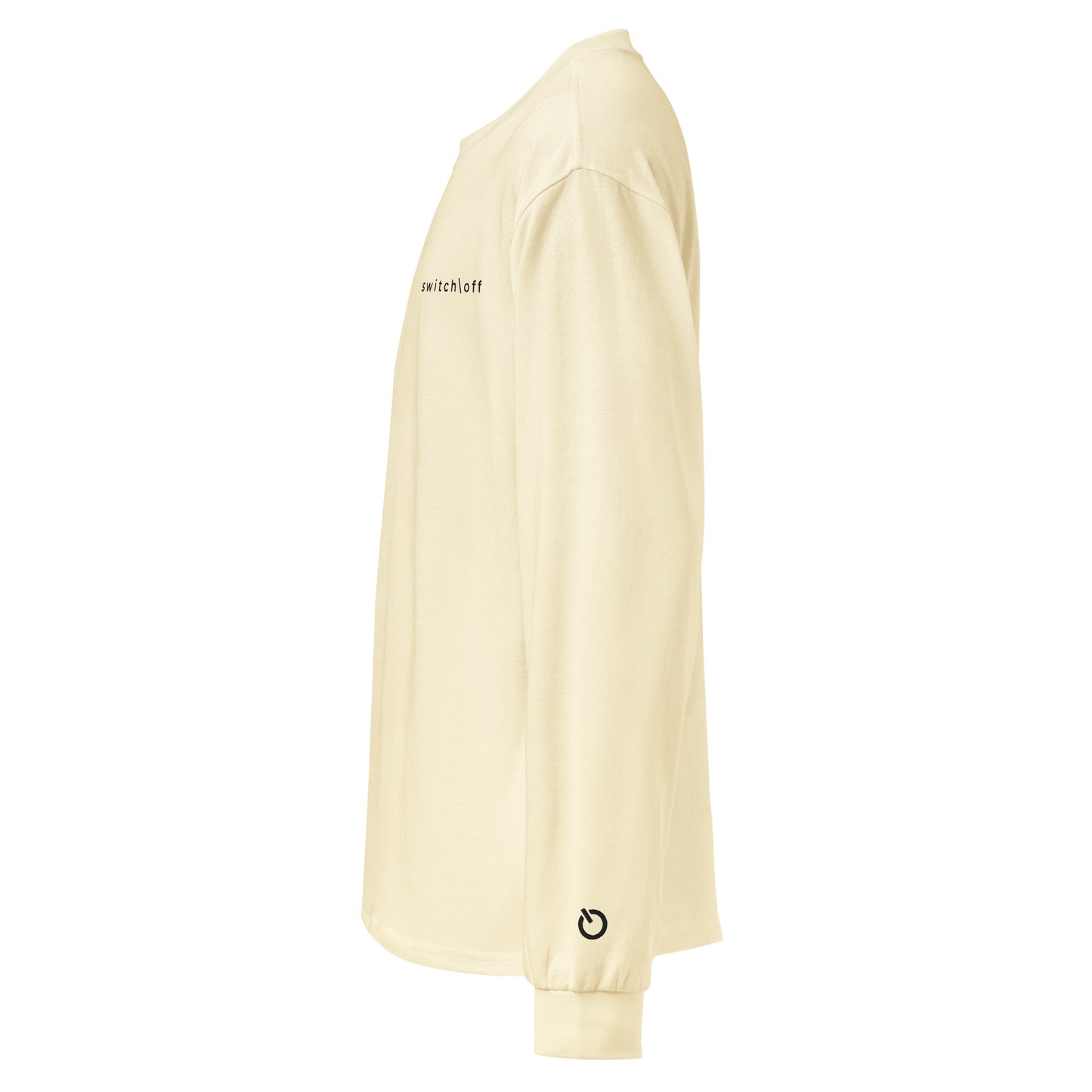 Premium heavyweight long sleeve cotton shirt in butter with black switch\off and logo embroidery - An Athlete Trains.