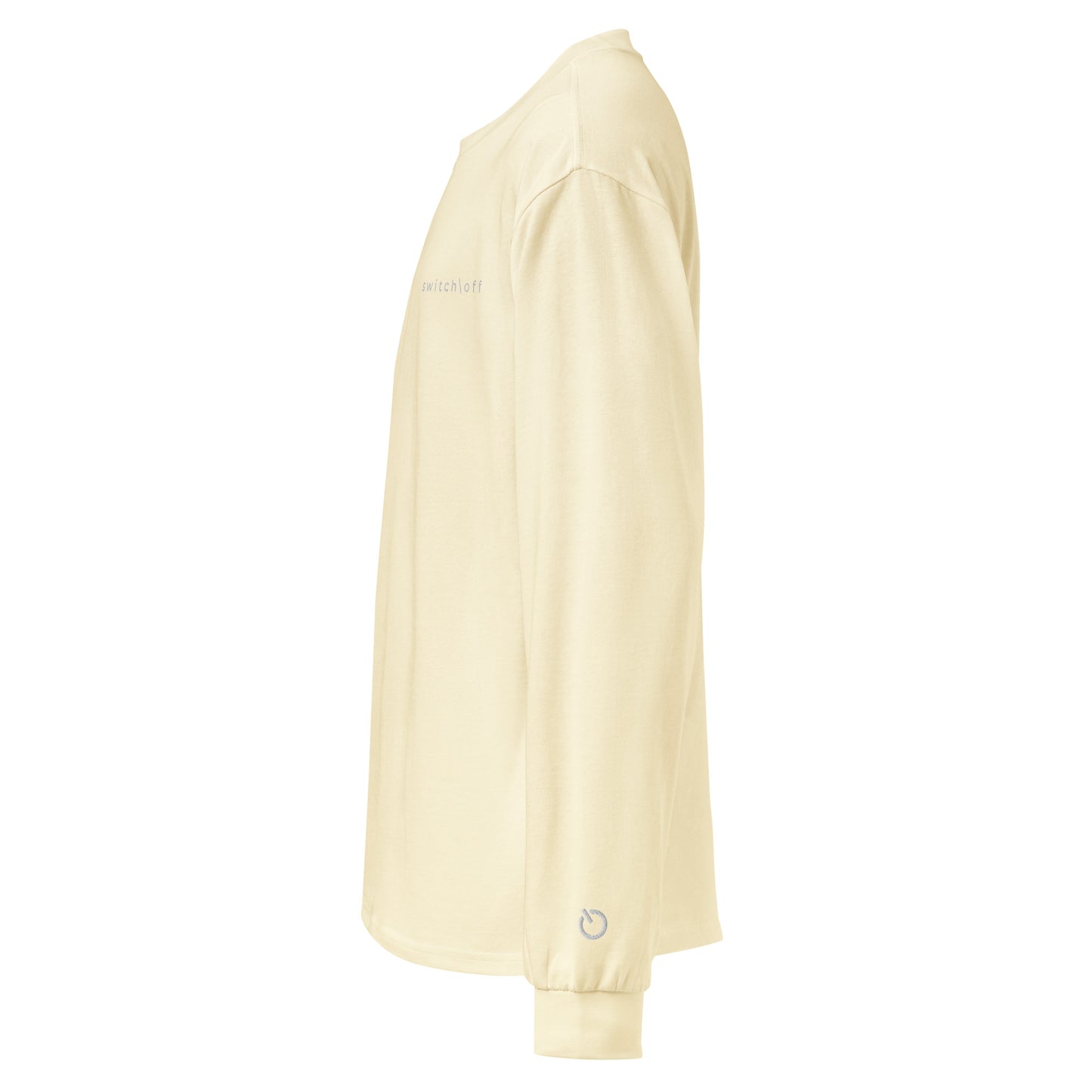 Premium heavyweight long sleeve cotton shirt in butter with white switch\off and logo embroidery - An Athlete Trains.