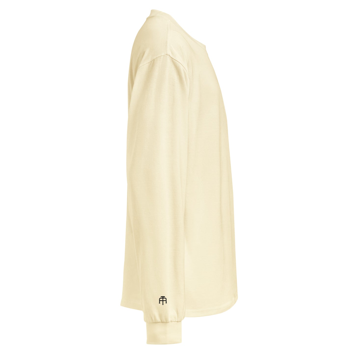 Premium heavyweight long sleeve cotton shirt in butter with black switch\off and logo embroidery - An Athlete Trains.