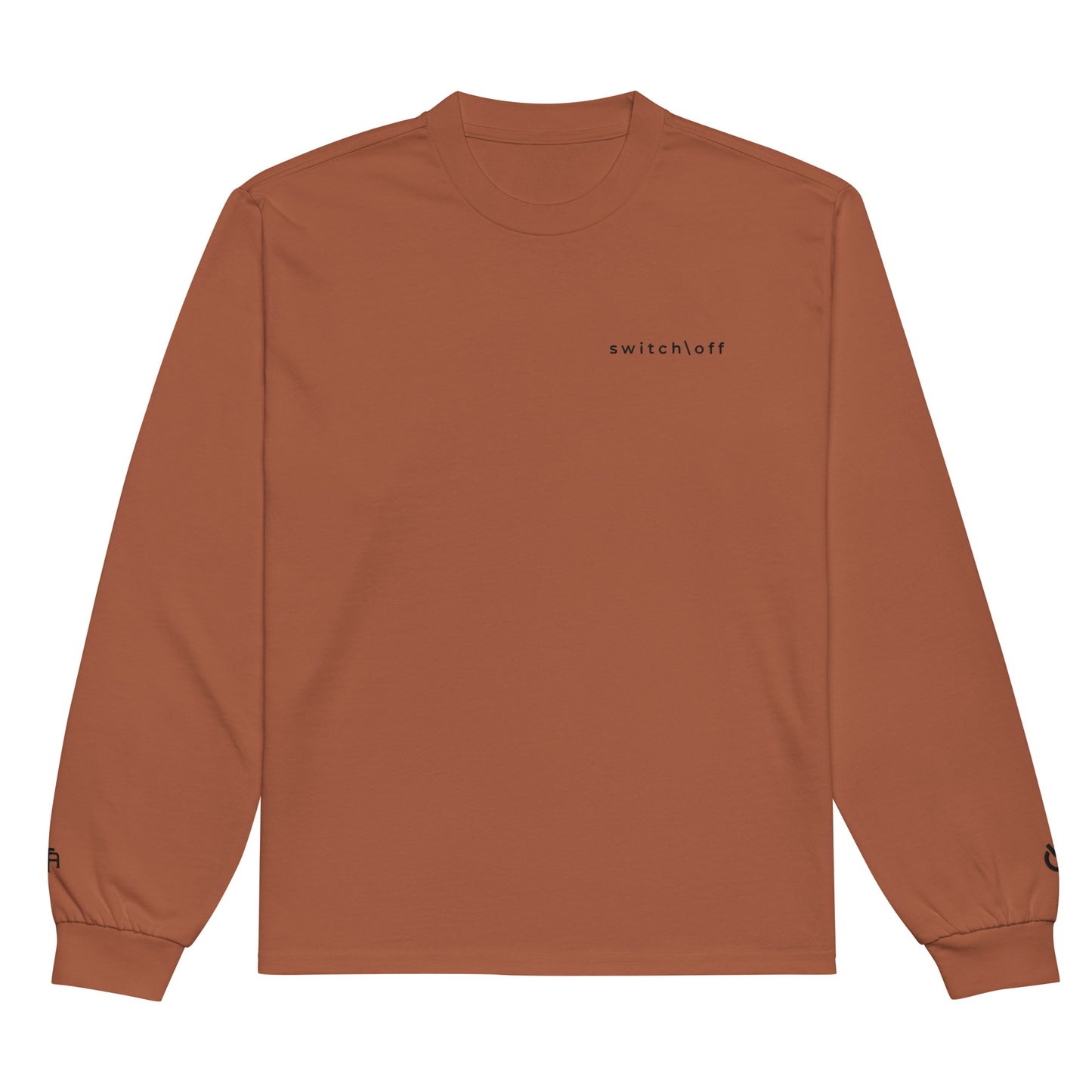 Premium heavyweight long sleeve cotton shirt in clay with black switch\off and logo embroidery - An Athlete Trains.