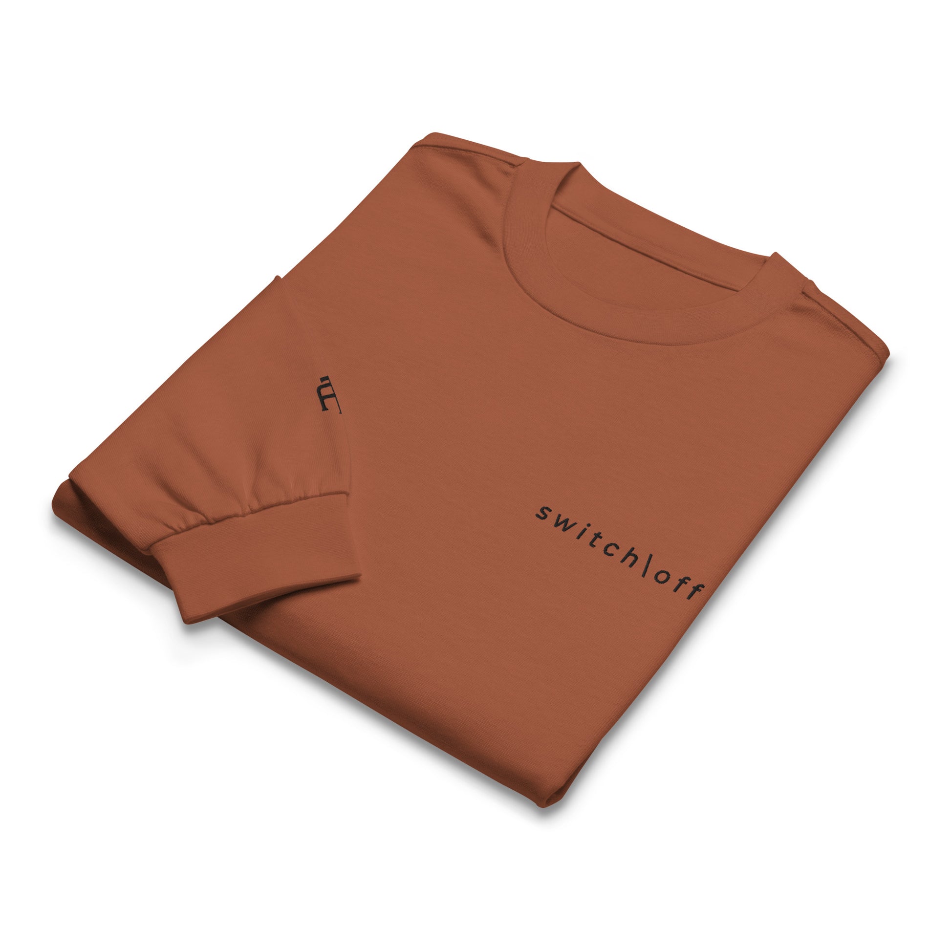 Premium heavyweight long sleeve cotton shirt in clay with black switch\off and logo embroidery - An Athlete Trains.