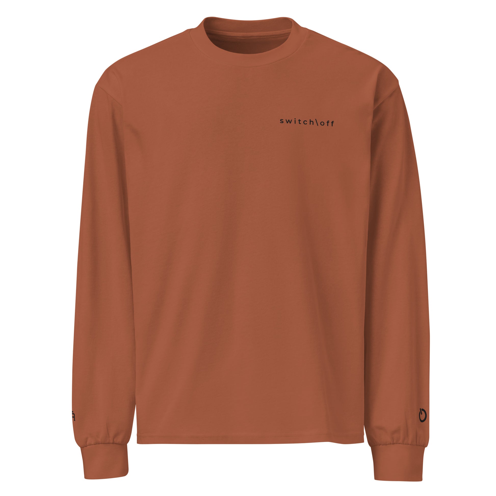 Premium heavyweight long sleeve cotton shirt in clay with black switch\off and logo embroidery - An Athlete Trains.