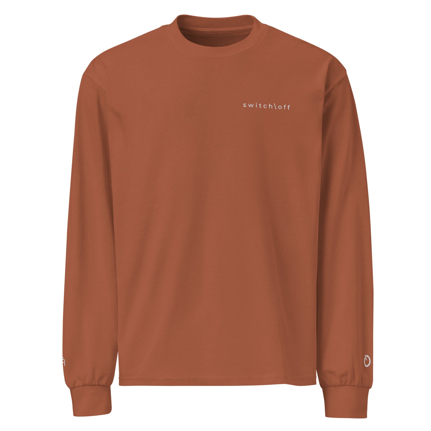 Premium heavyweight long sleeve cotton shirt in clay with white switch\off and logo embroidery - An Athlete Trains.