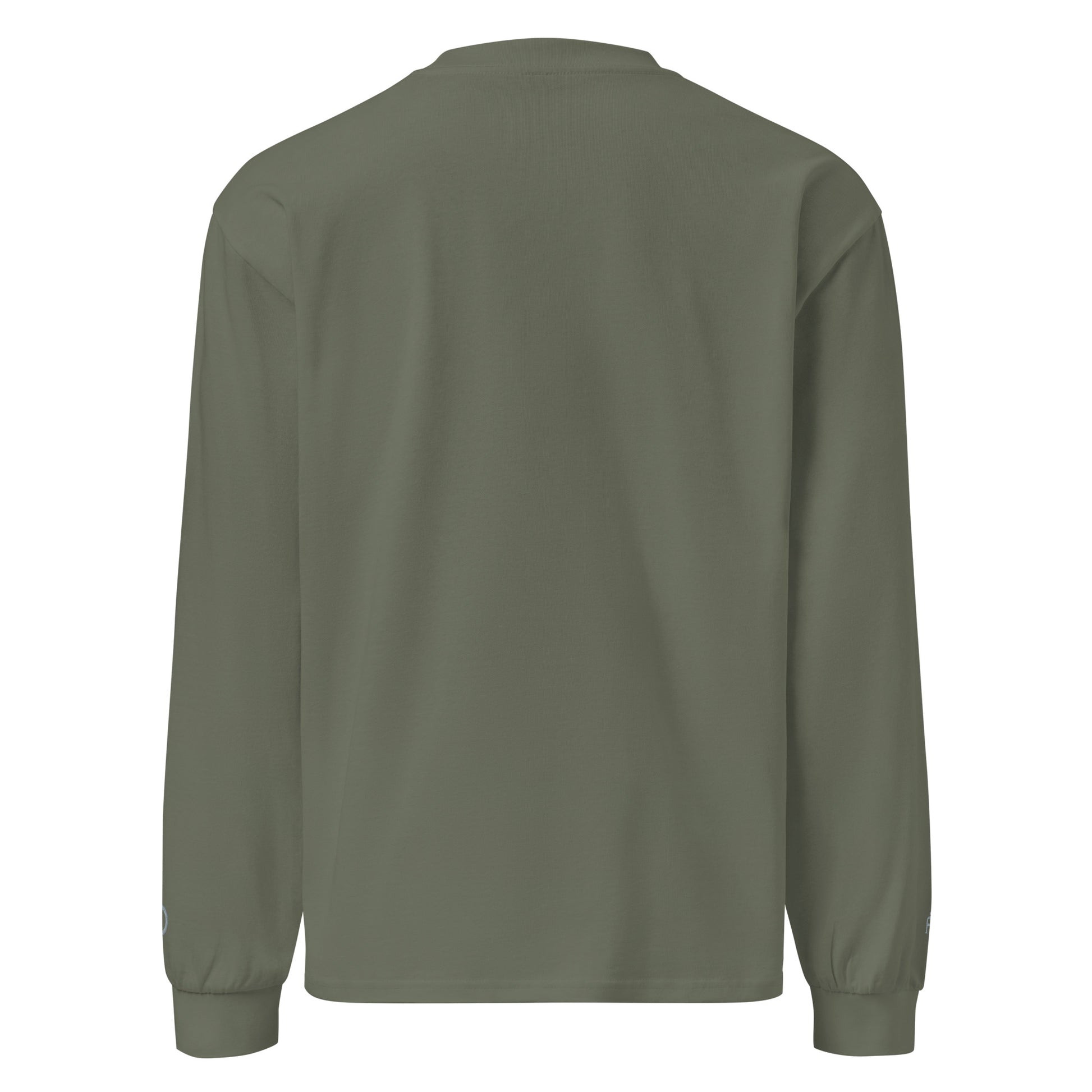 Premium heavyweight long sleeve cotton shirt in cypress green with gray switch\off and logo embroidery - An Athlete Trains.
