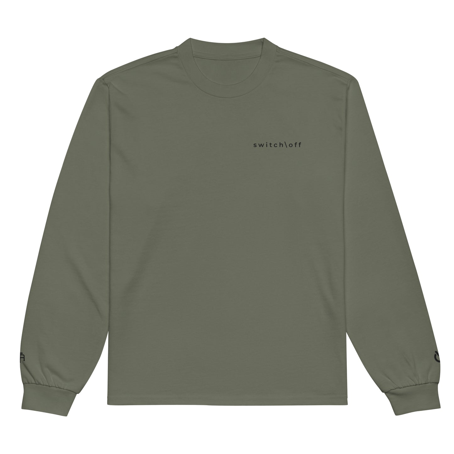 Premium heavyweight long sleeve cotton shirt in cypress green with black switch\off and logo embroidery - An Athlete Trains.