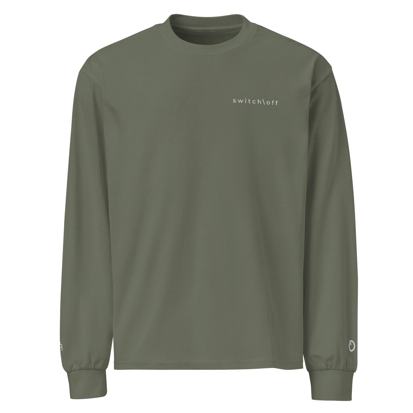 Premium heavyweight long sleeve cotton shirt in cypress green  with white switch\off and logo embroidery - An Athlete Trains.