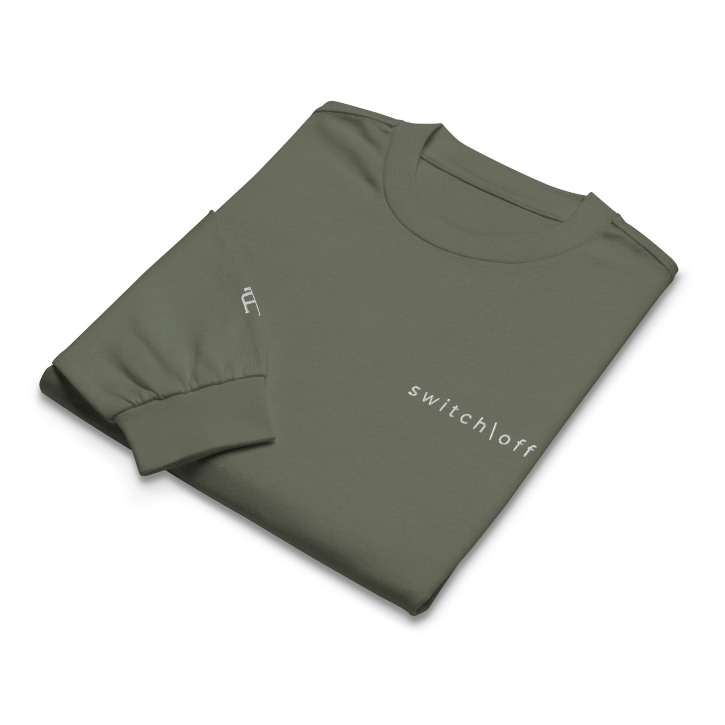 Premium heavyweight long sleeve cotton shirt in cypress green  with white switch\off and logo embroidery - An Athlete Trains.
