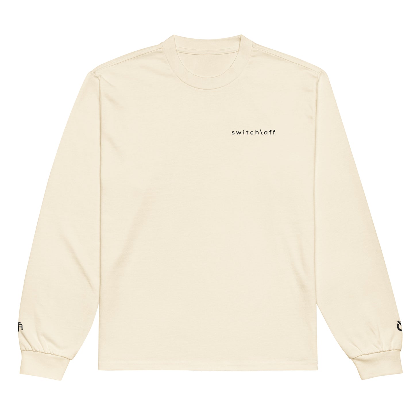 Premium heavyweight long sleeve cotton shirt in ecru with black switch\off and logo embroidery - An Athlete Trains.