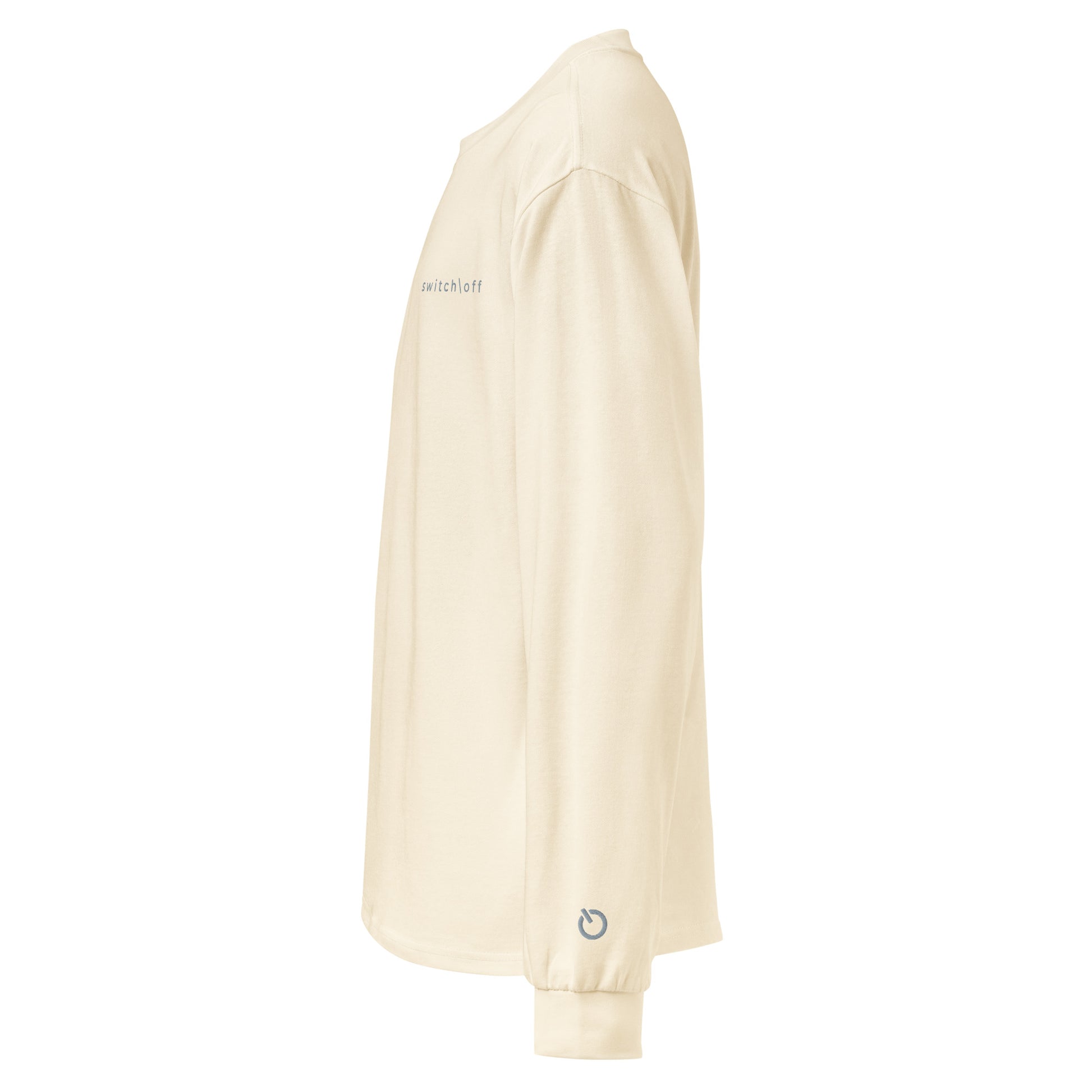 Premium heavyweight long sleeve cotton shirt in ecru with gray switch\off and logo embroidery - An Athlete Trains.