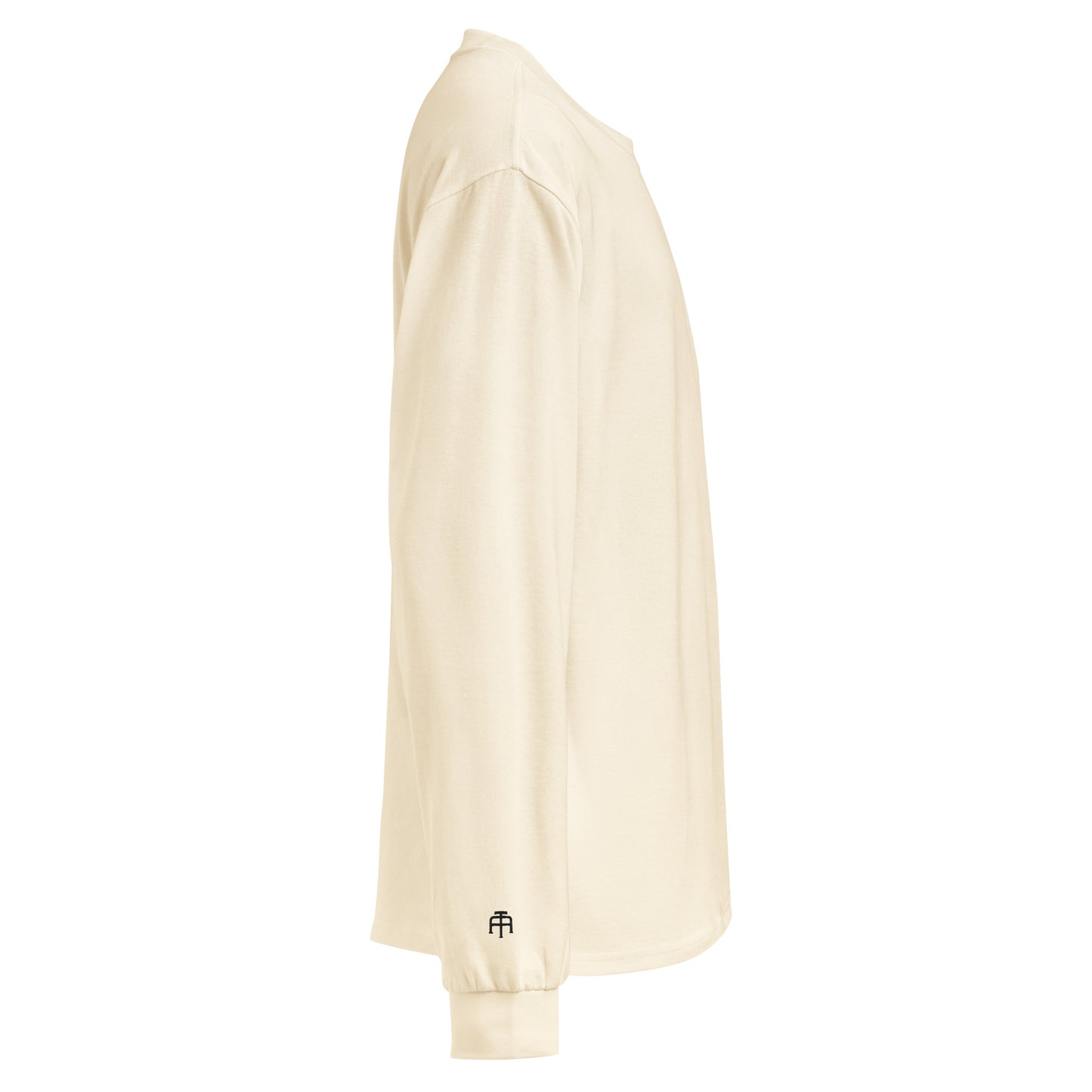 Premium heavyweight long sleeve cotton shirt in ecru with black switch\off and logo embroidery - An Athlete Trains.