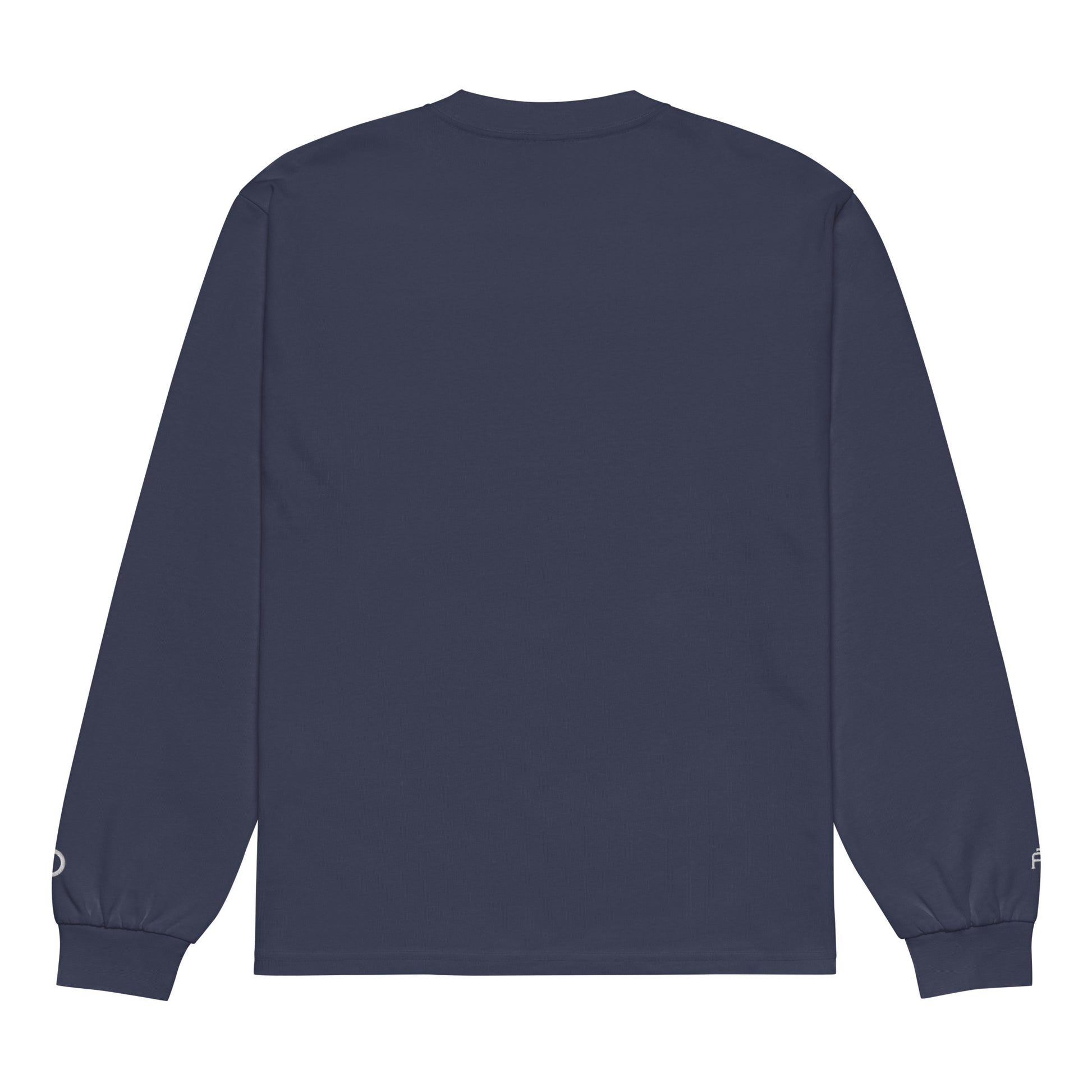 Premium heavyweight long sleeve cotton shirt in midnight blue with white switch\off and logo embroidery - An Athlete Trains.
