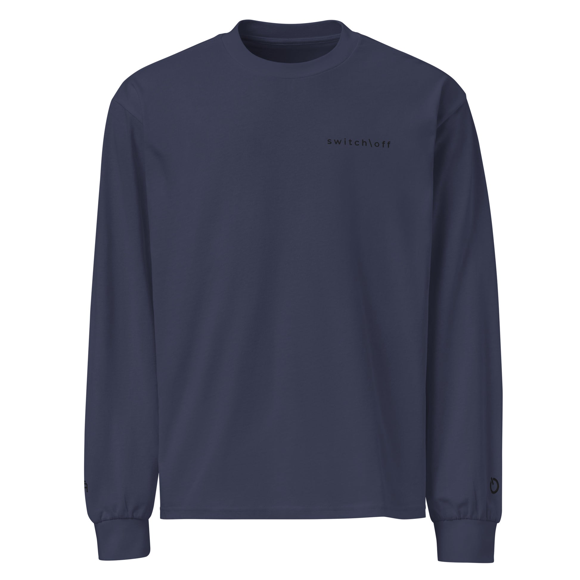 Premium heavyweight long sleeve cotton shirt in midnight blue with black switch\off and logo embroidery - An Athlete Trains.