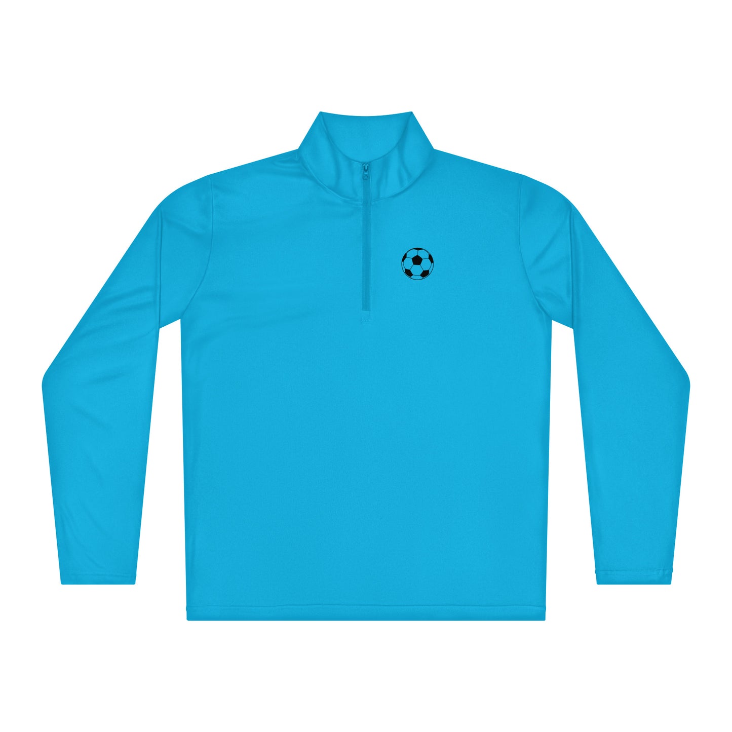Atomic blue Soccer Edition lightweight quarter-zip pullover in breathable 3.8 oz performance fabric — An Athlete Trains soccer warmup gear | Our Game Collection 