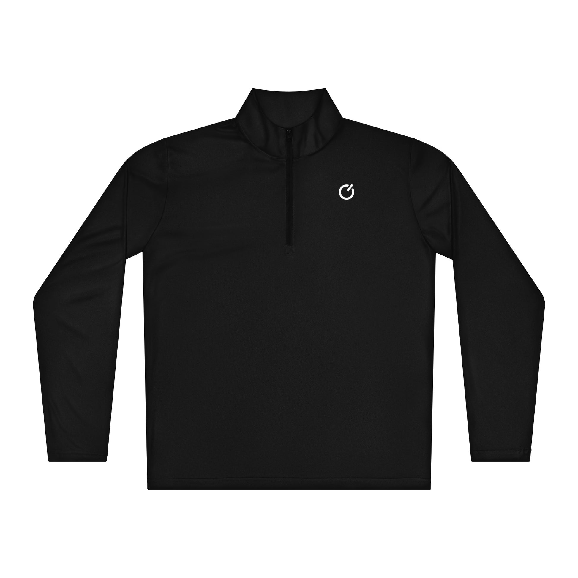 The Backbone Series lightweight quarter-zip showing the vertical 'Rise Rule Reign' print running down the spine—technical athletic layering by An Athlete Trains