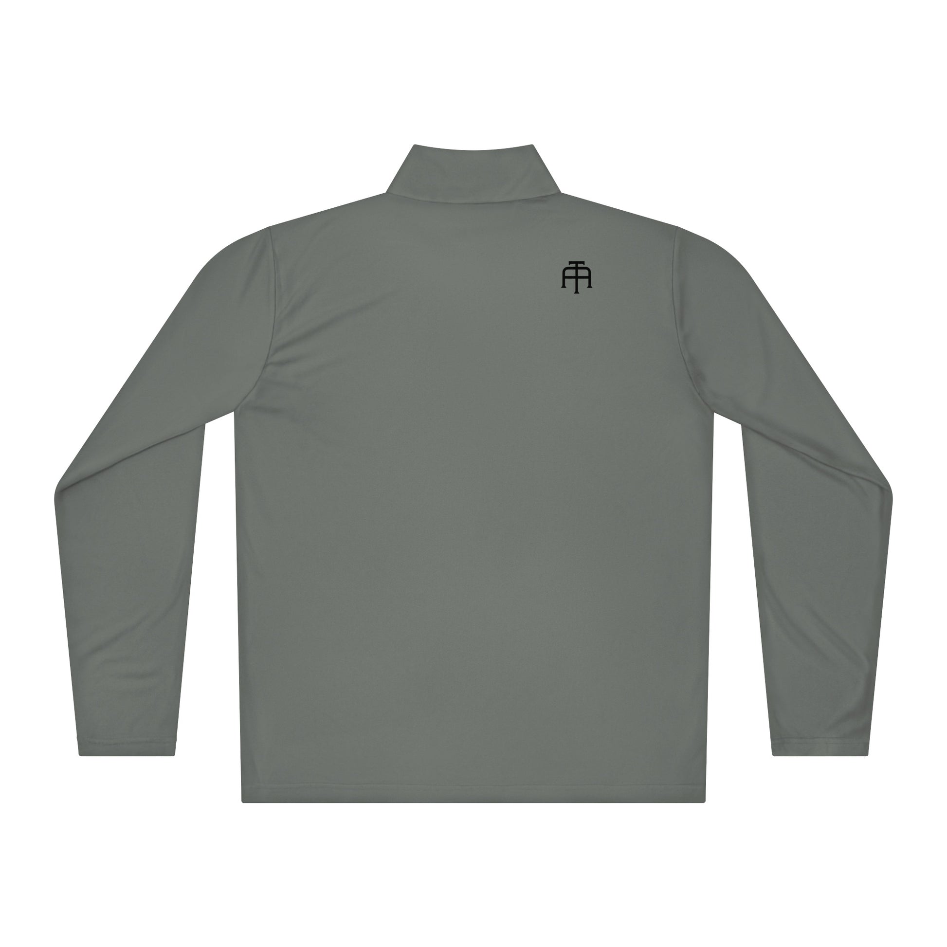 SWITCH/ON, unisex, quarter-zip long sleeve in gray, black edition logos, moisture-wicking, odor-resistant, active-layer, training