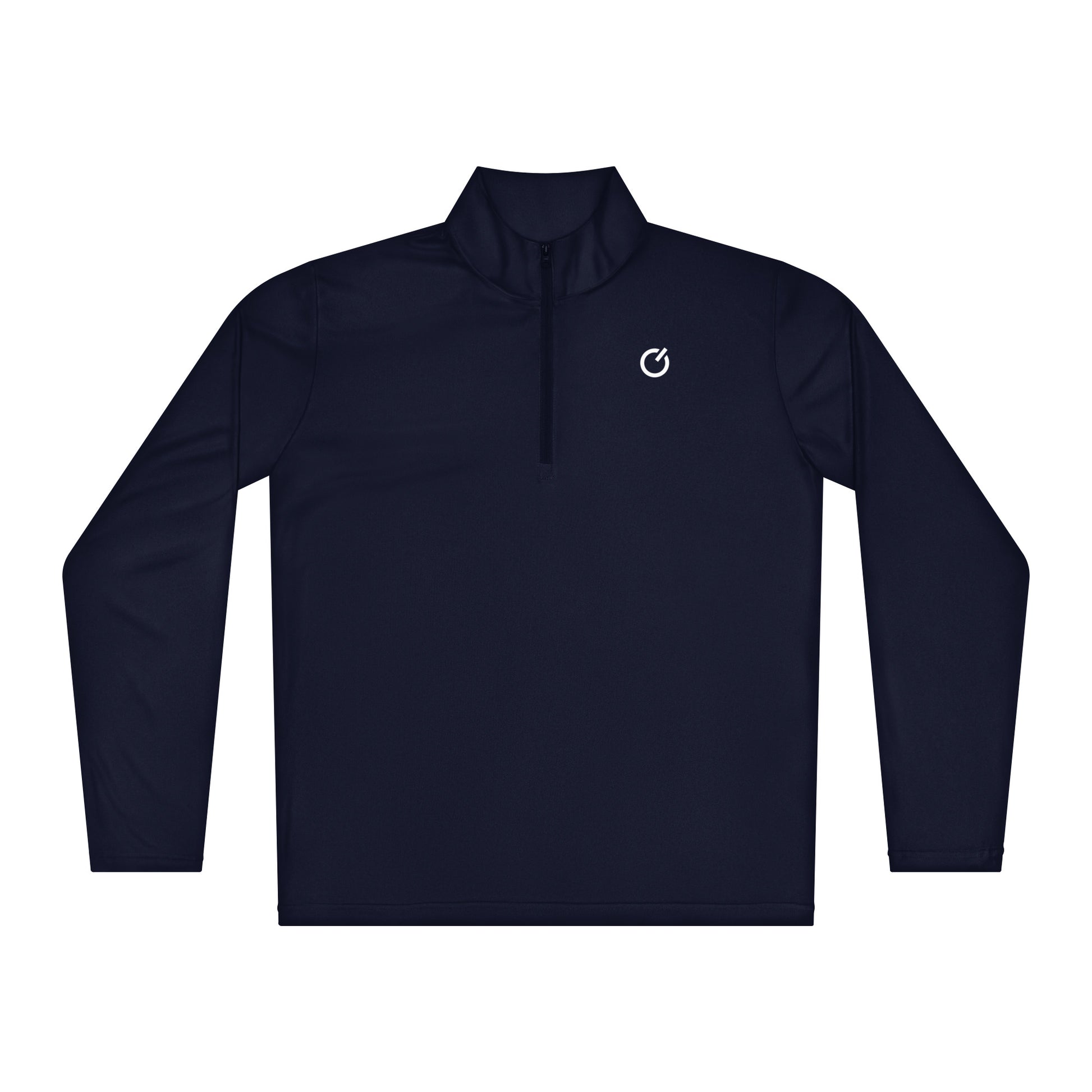 The Backbone Series lightweight quarter-zip showing the vertical 'Rise Rule Reign' print running down the spine—technical athletic layering by An Athlete Trains