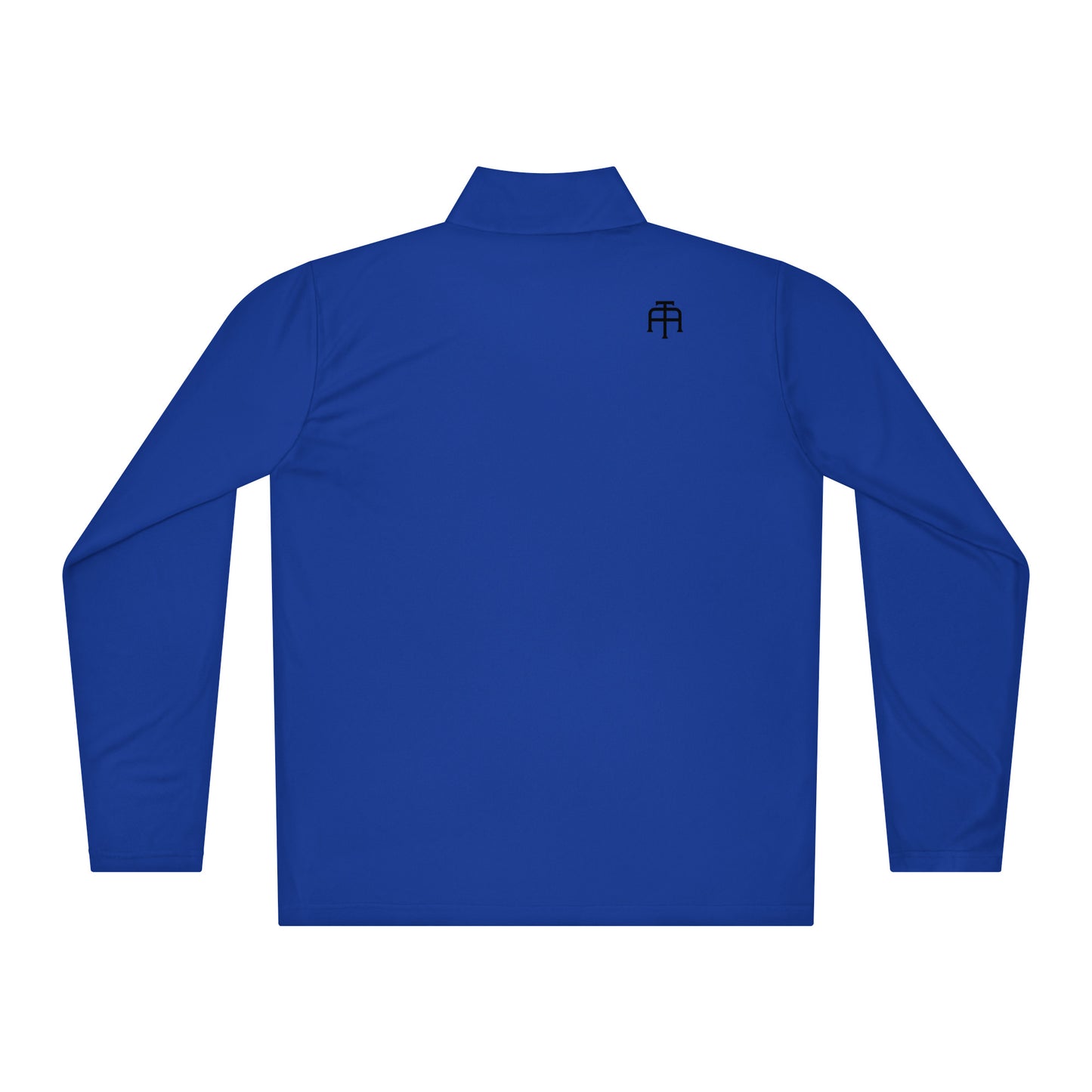 SWITCH/ON, unisex, quarter-zip long sleeve in royal blue, black edition logos, moisture-wicking, odor-resistant, active-layer, training