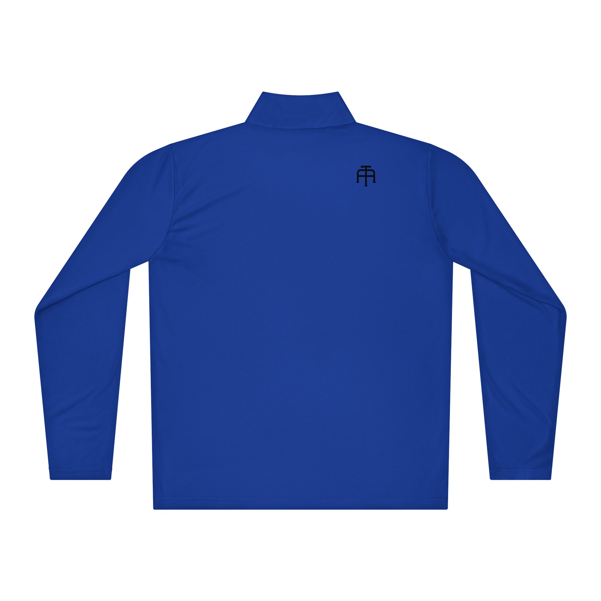 SWITCH/ON, unisex, quarter-zip long sleeve in royal blue, black edition logos, moisture-wicking, odor-resistant, active-layer, training